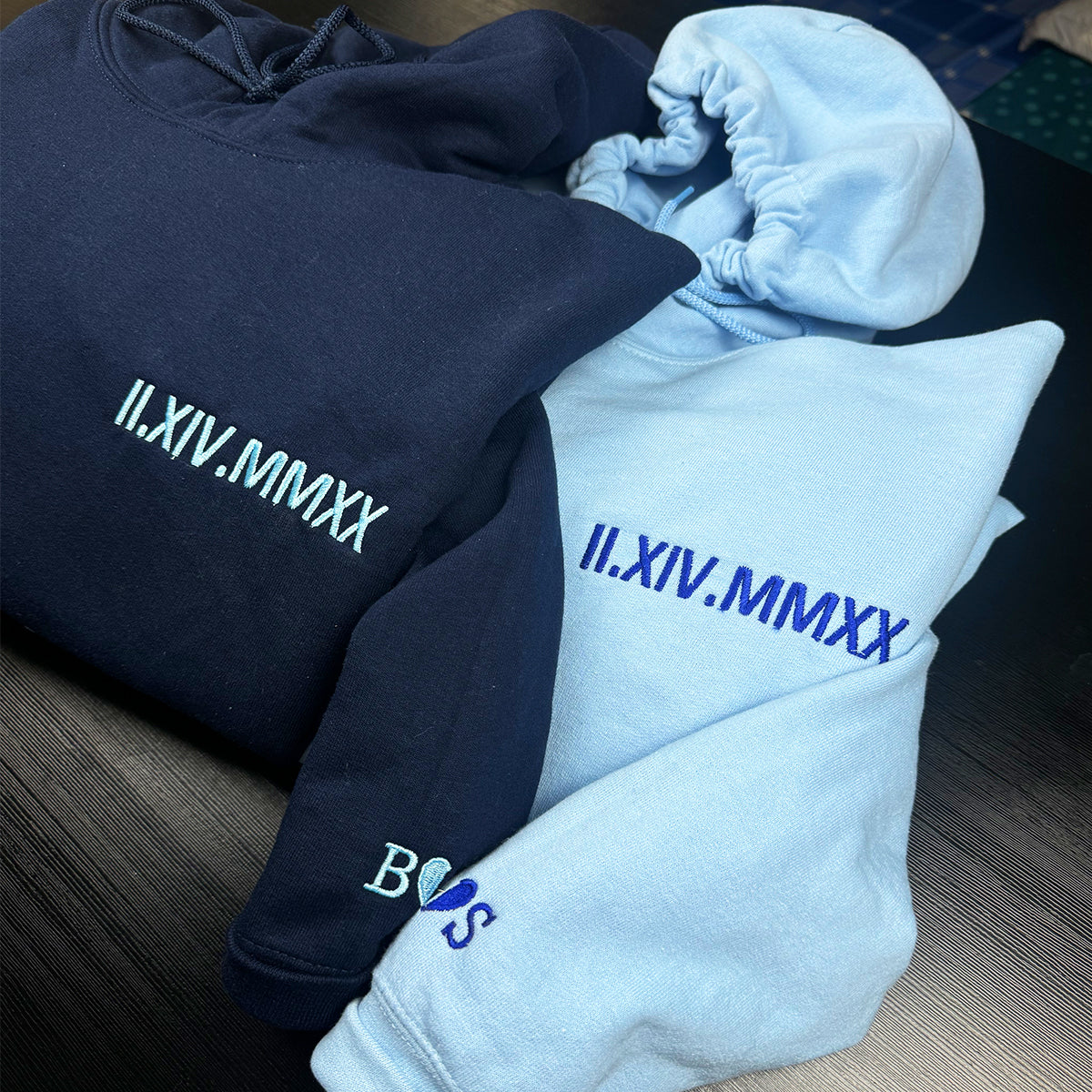 Custom Initial Heart Embroidered Crewneck Couple Anniversary Date Sweatshirt