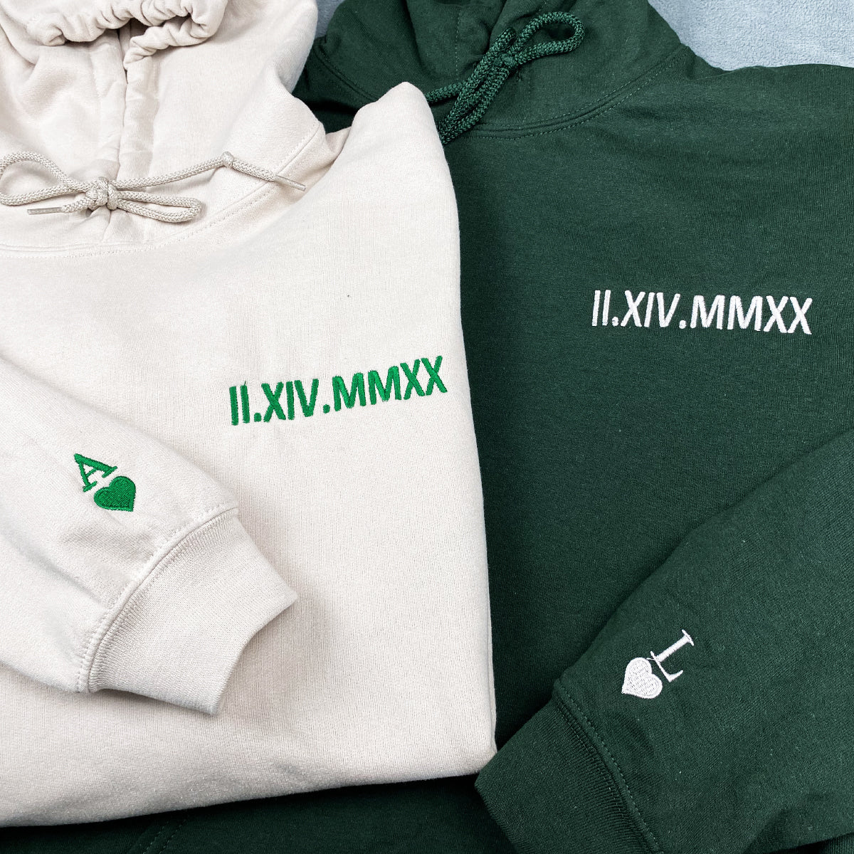 Custom Initial Heart Embroidered Crewneck Couple Anniversary Date Sweatshirt