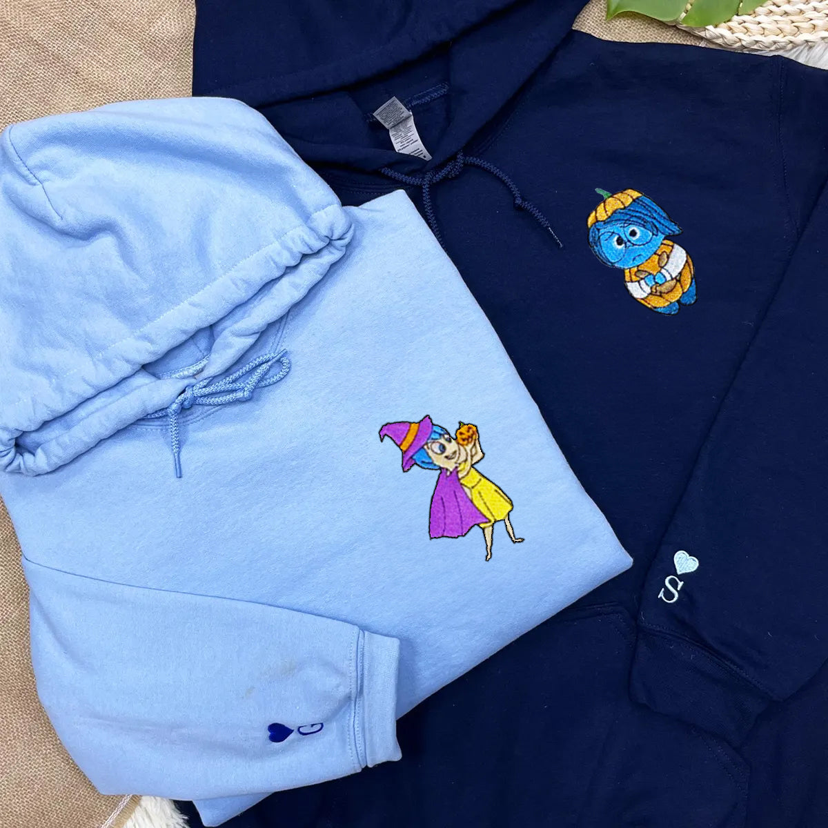 Custom Matching Couple Halloween Hoodies with Cute Emotion Characters Embroidery