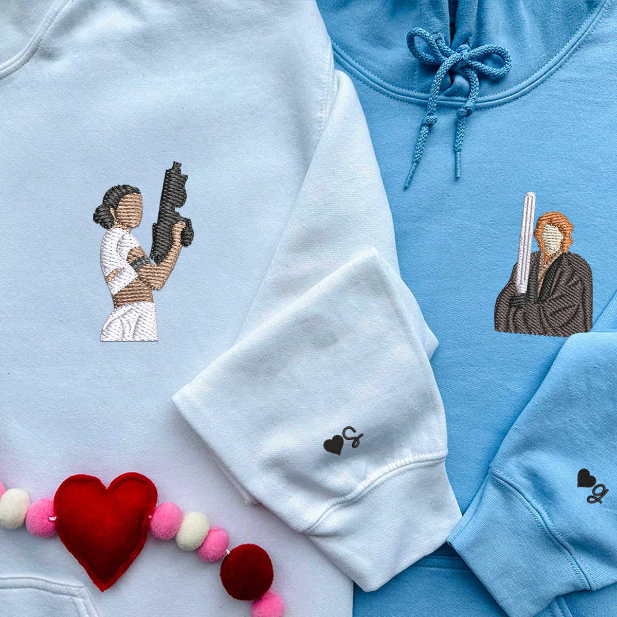 Custom Matching Couple Hoodies, Embroidered Space Duo Hoodie, Cute Romantic Galaxy Couple Design