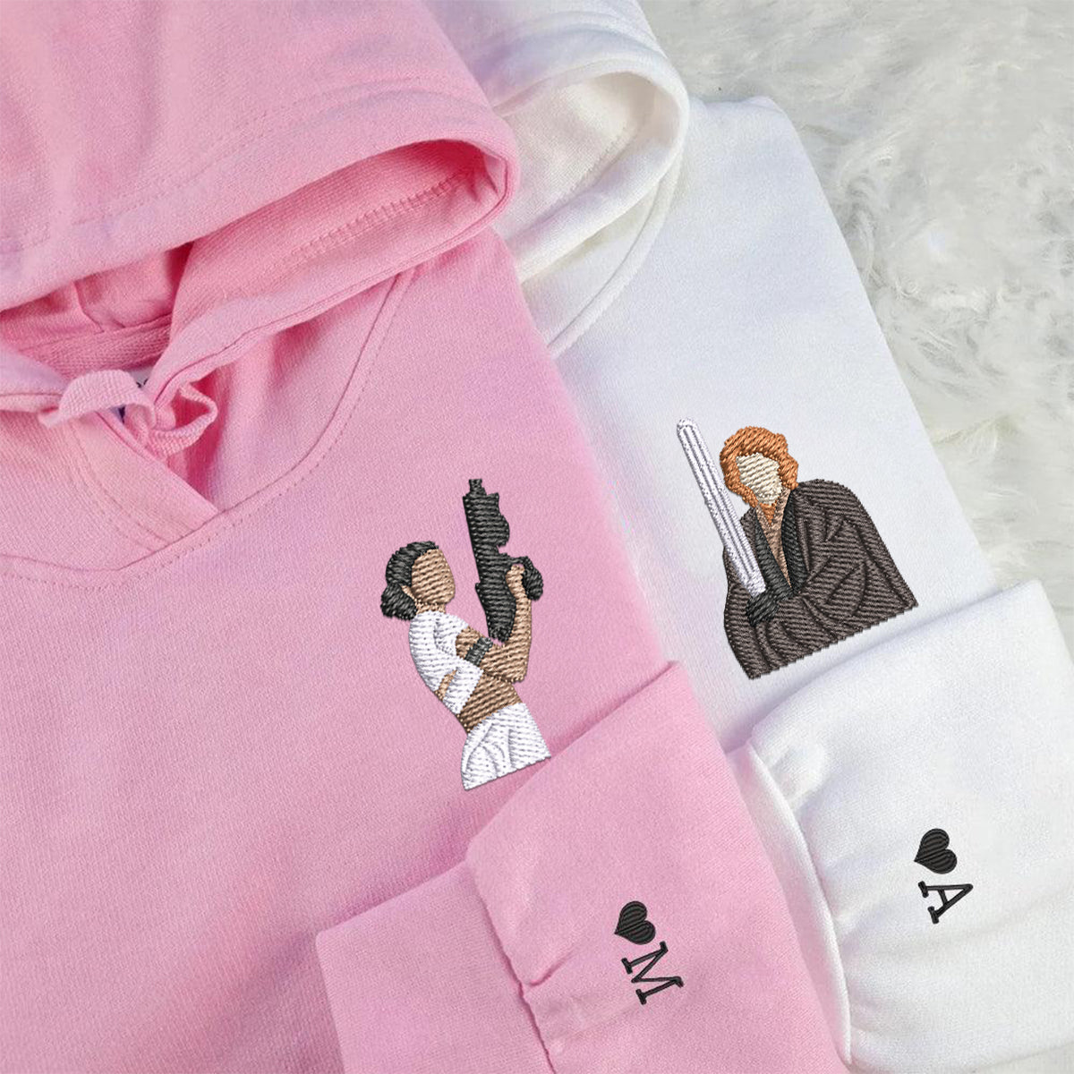 Custom Matching Couple Hoodies, Embroidered Space Duo Hoodie, Cute Romantic Galaxy Couple Design