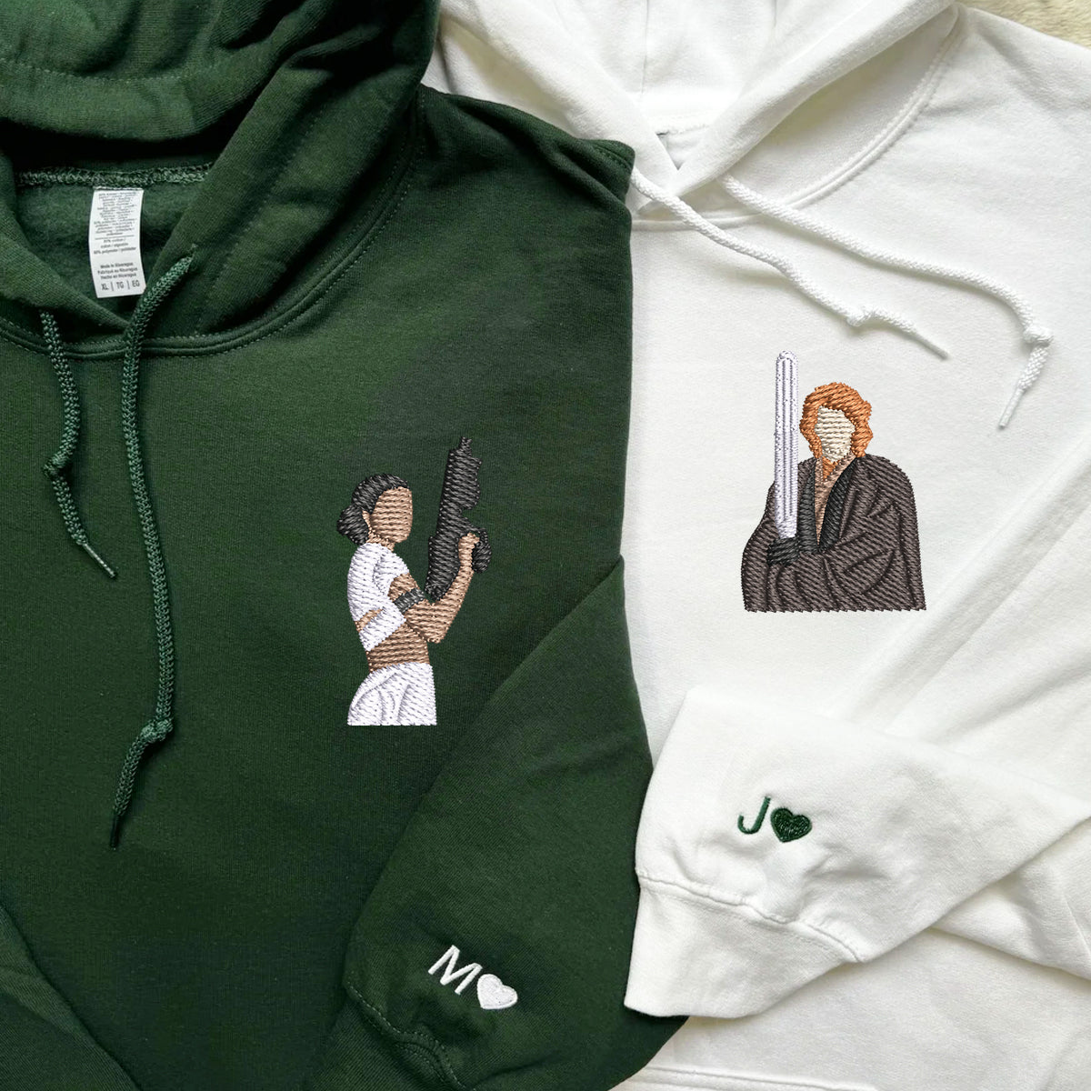 Custom Matching Couple Hoodies, Embroidered Space Duo Hoodie, Cute Romantic Galaxy Couple Design