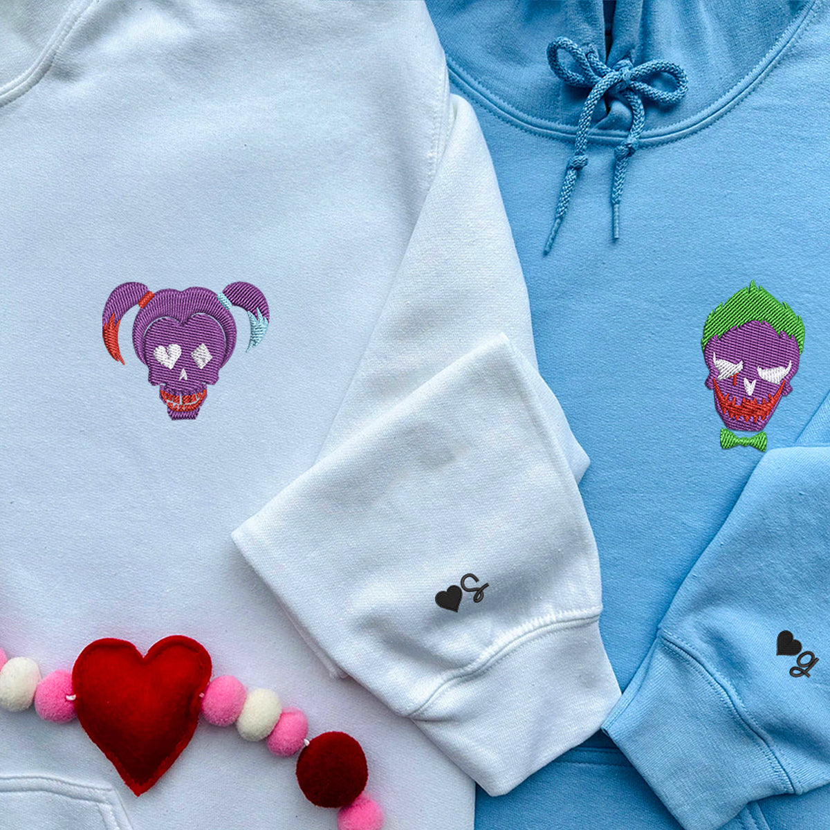 Custom Matching Couple Hoodies, Villain Cartoon Embroidered Sweatshirt For Couples