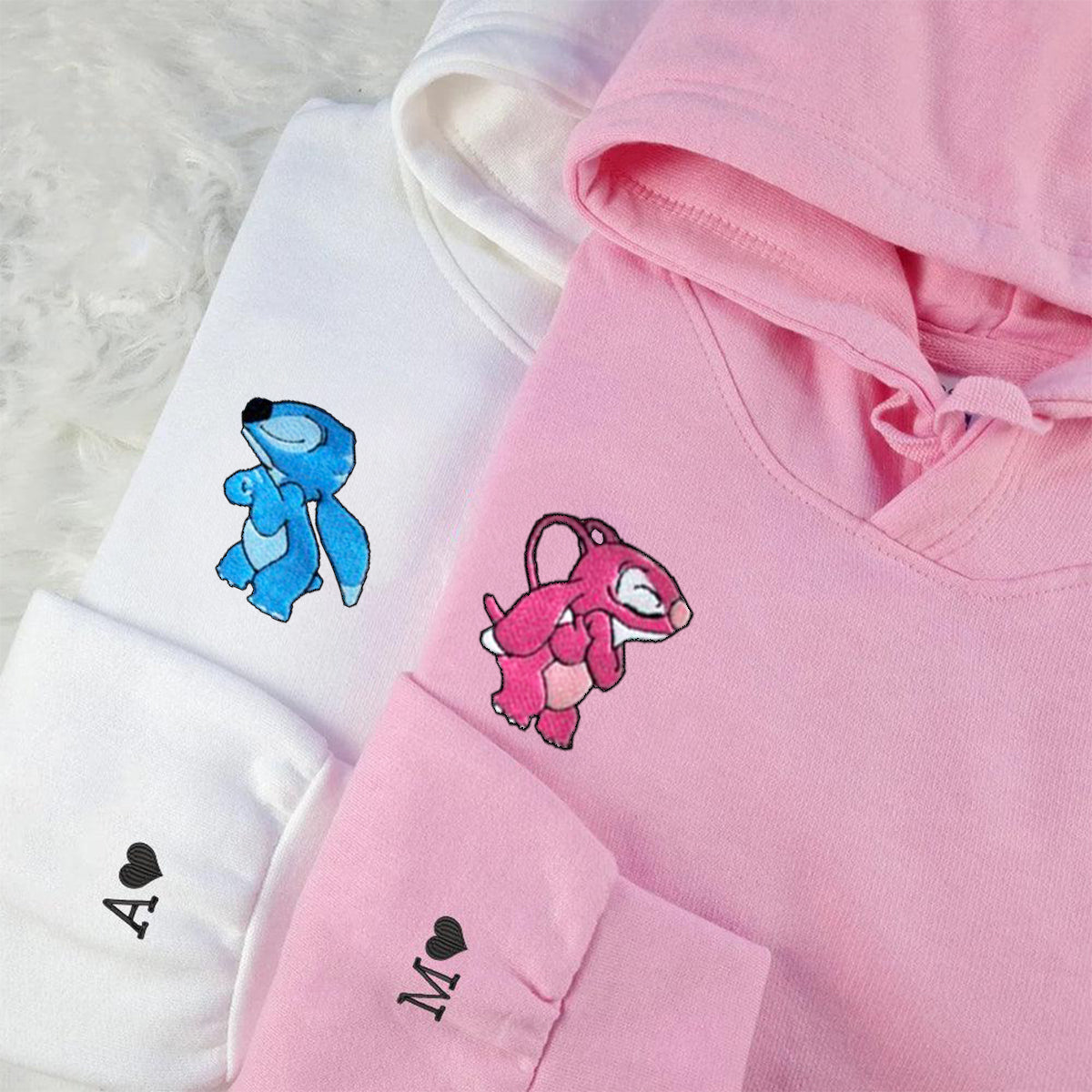Custom Matching Couple Hoodies with Angry Cute Alien Love Embroidery