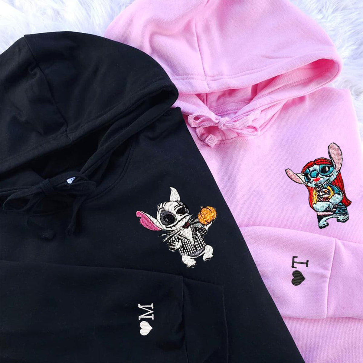 Custom Matching Couple Hoodies with Cute Alien Halloween Embroidery