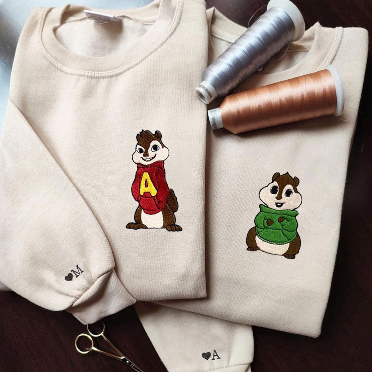 Custom Matching Couple Hoodies with Cute Chipmunk Lovers Embroidery