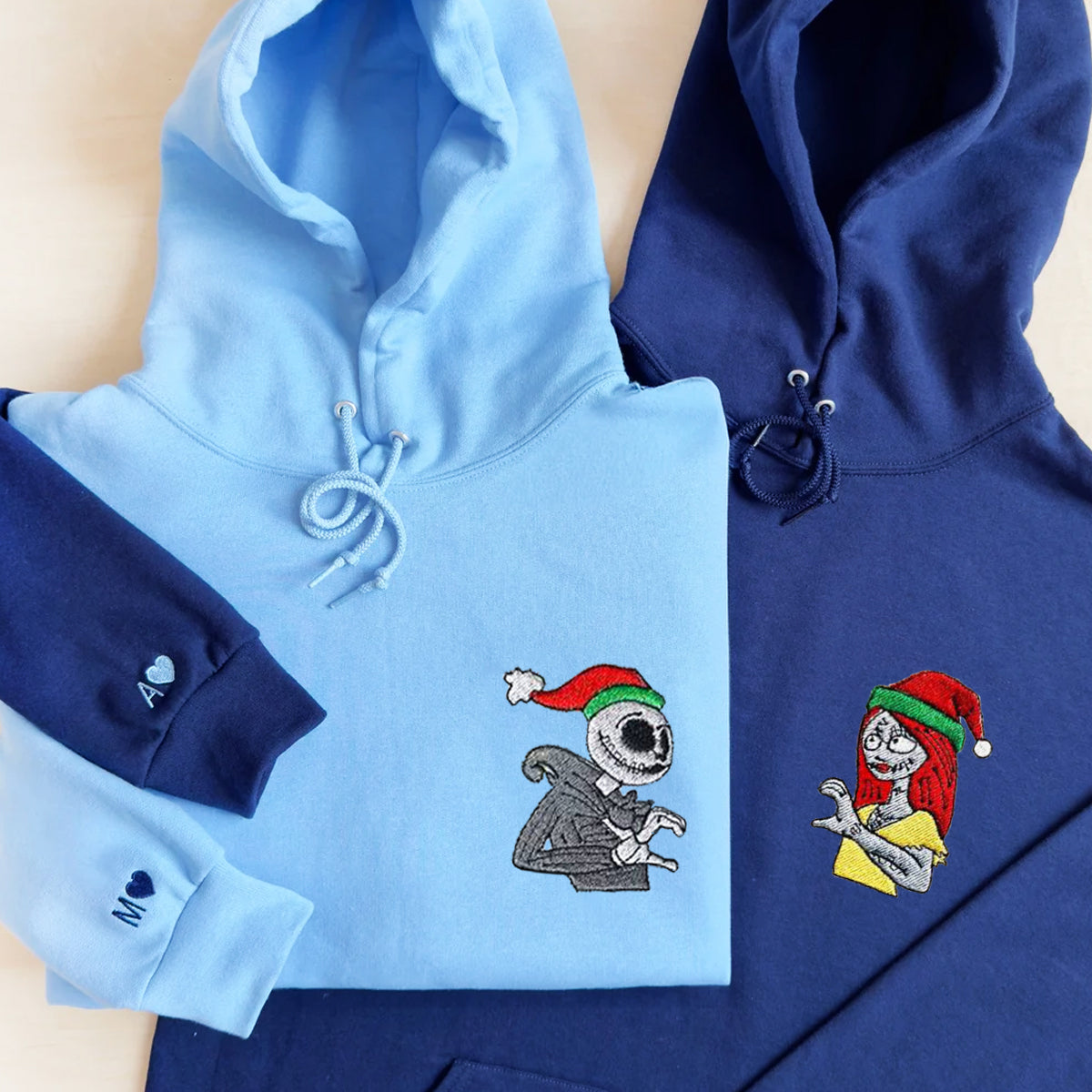 Custom Matching Couple Hoodies with Cute Spooky Love Embroidery