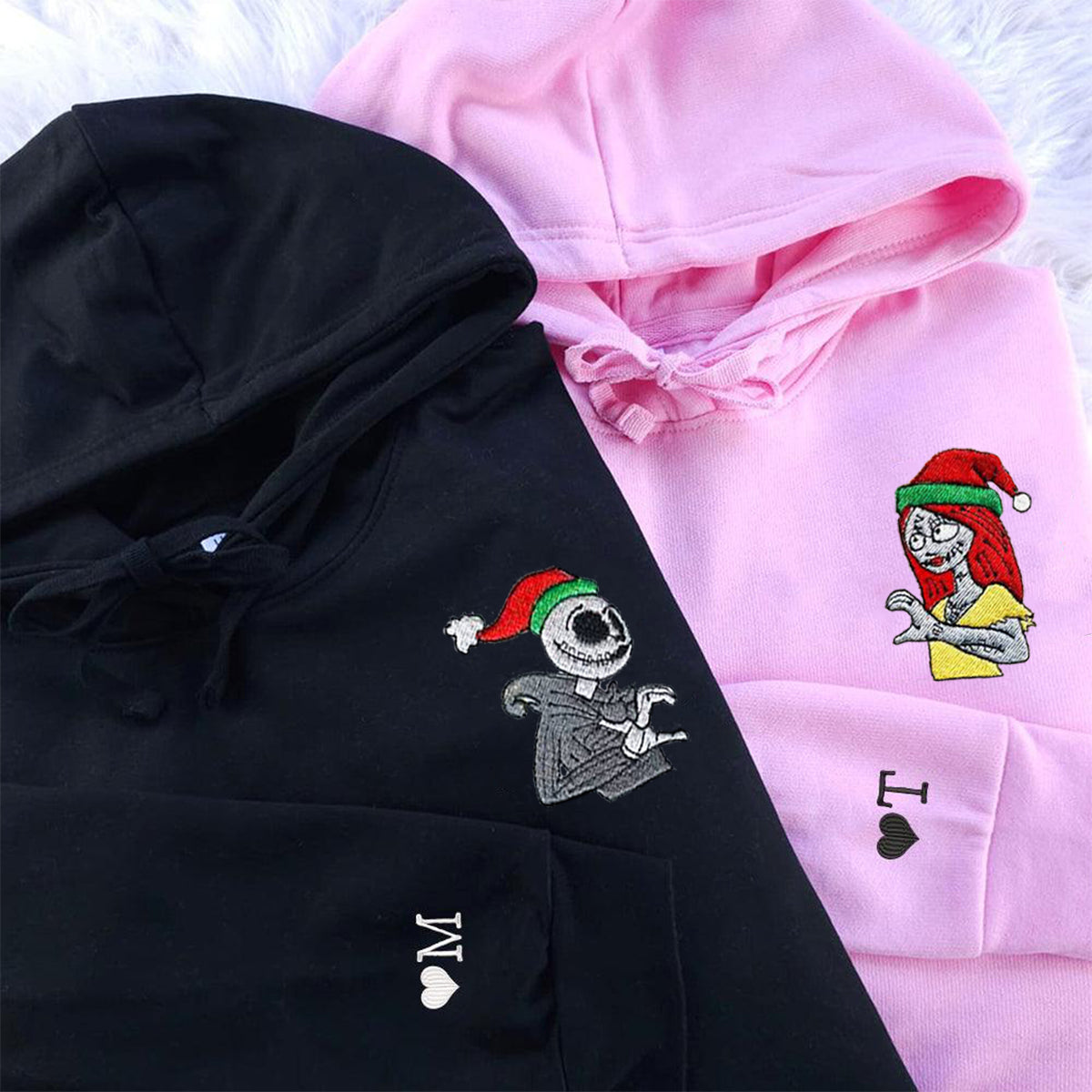 Custom Matching Couple Hoodies with Cute Spooky Love Embroidery