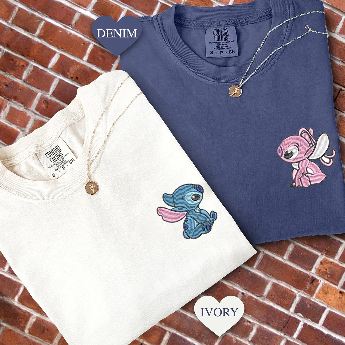 Custom Matching Couple T-shirts with Cute Alien Lovers Embroidery