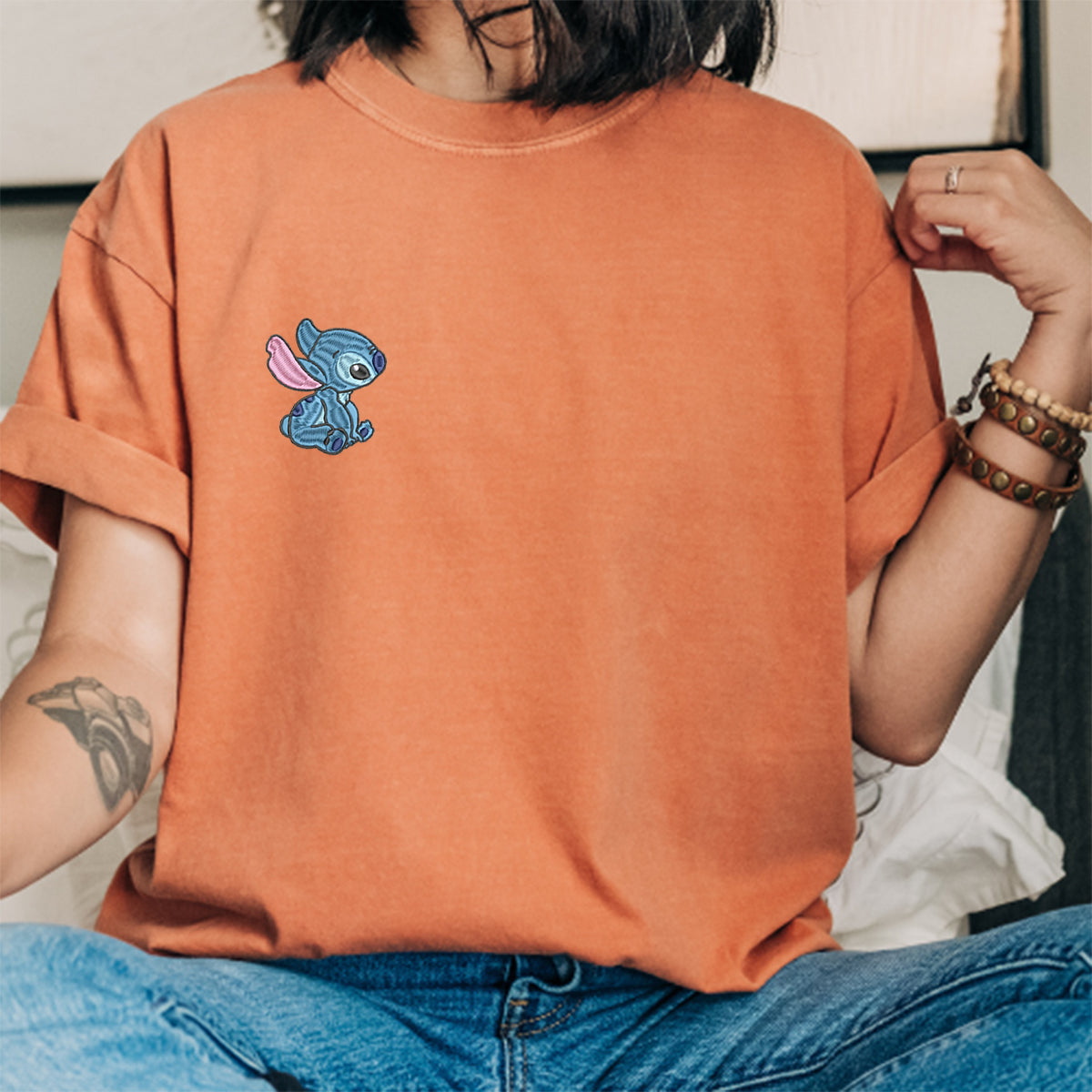 Custom Matching Couple T-shirts with Cute Alien Lovers Embroidery