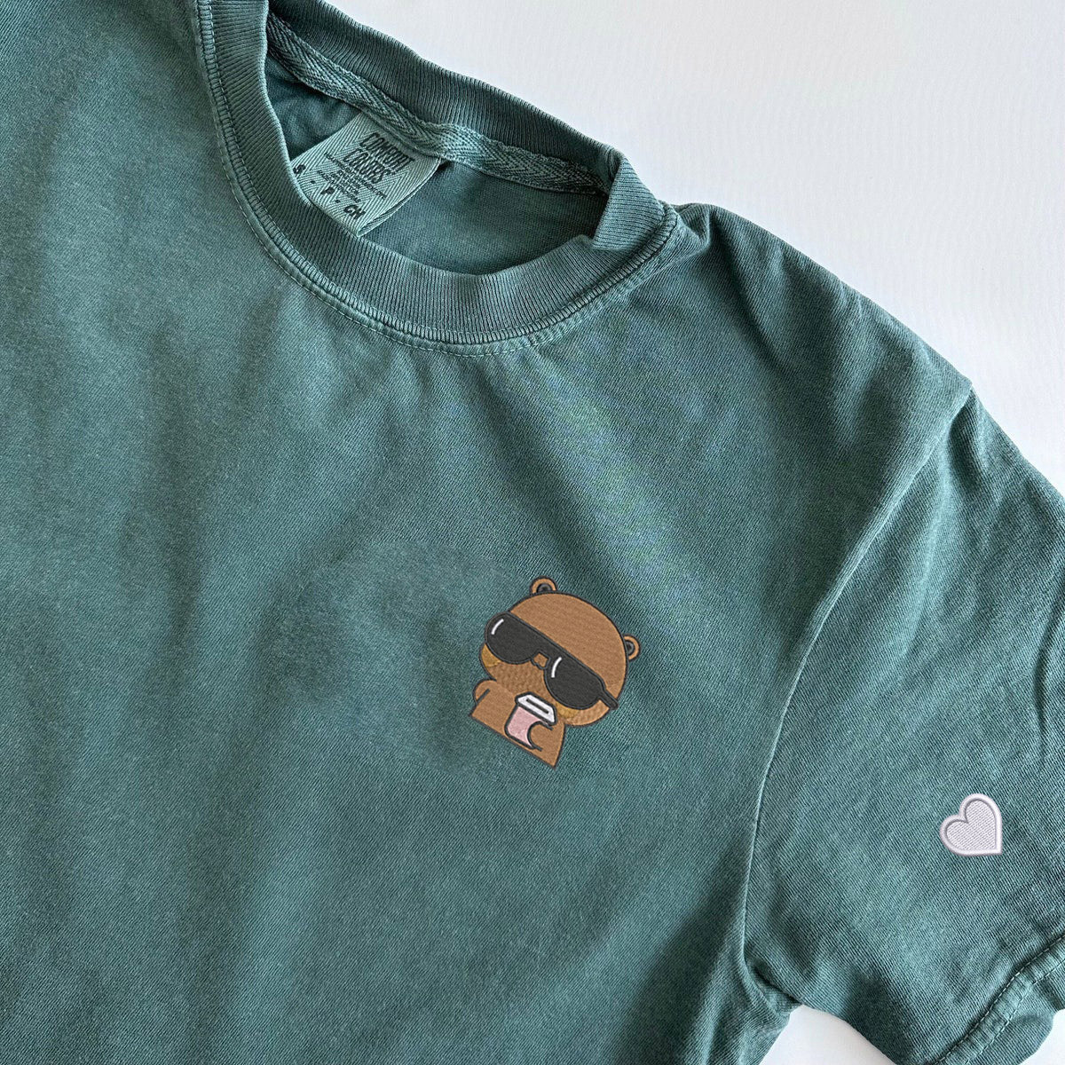 Custom Matching Couple T-shirts with Cute Bear Embroidery