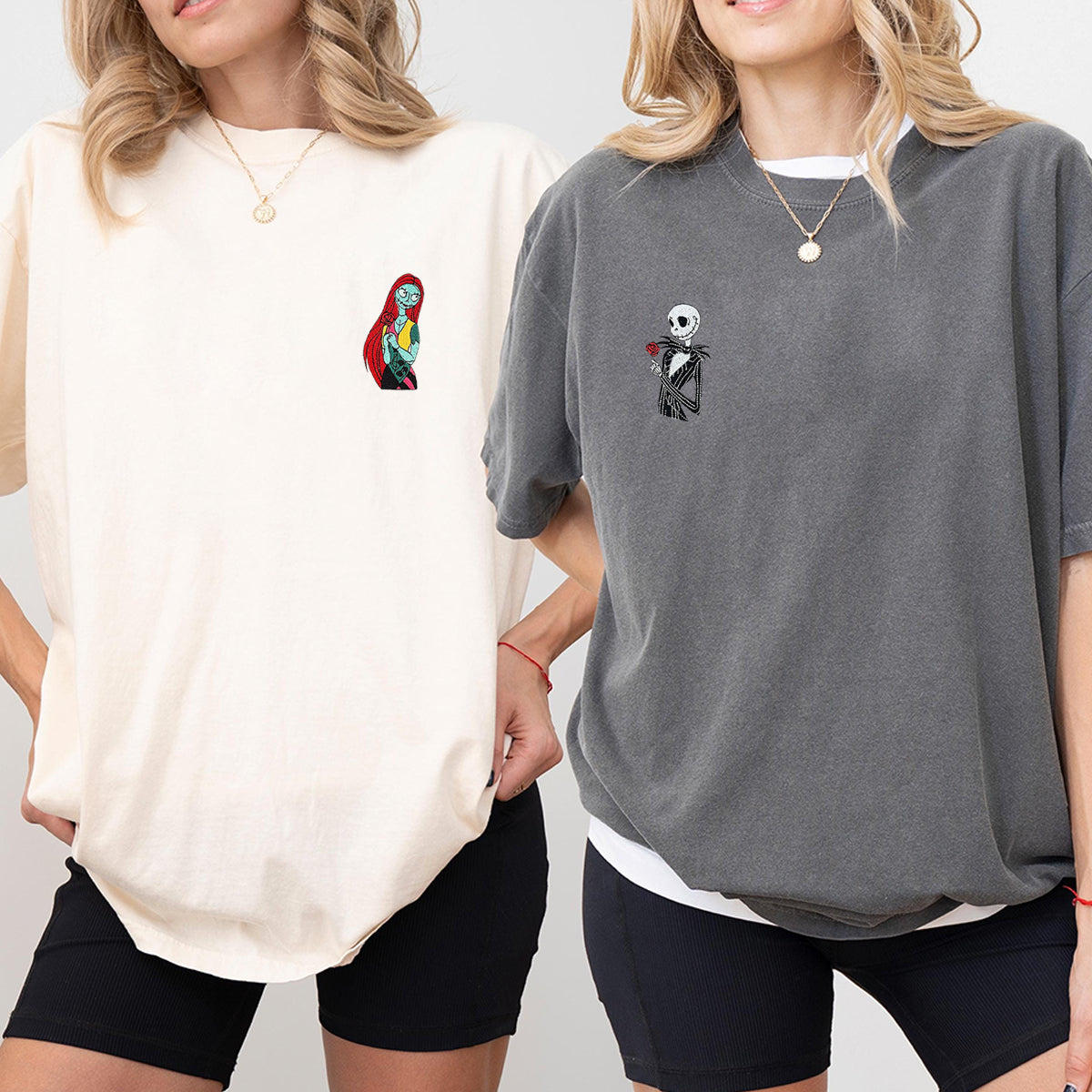 Custom Matching Halloween Couple T-shirts with Cute Spooky Embroidery