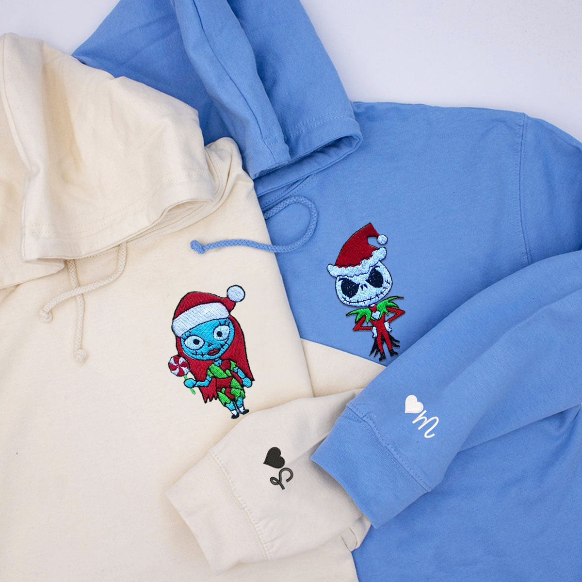 Custom Matching Hoodies, Spooky Christmas Love Couples Embroidery