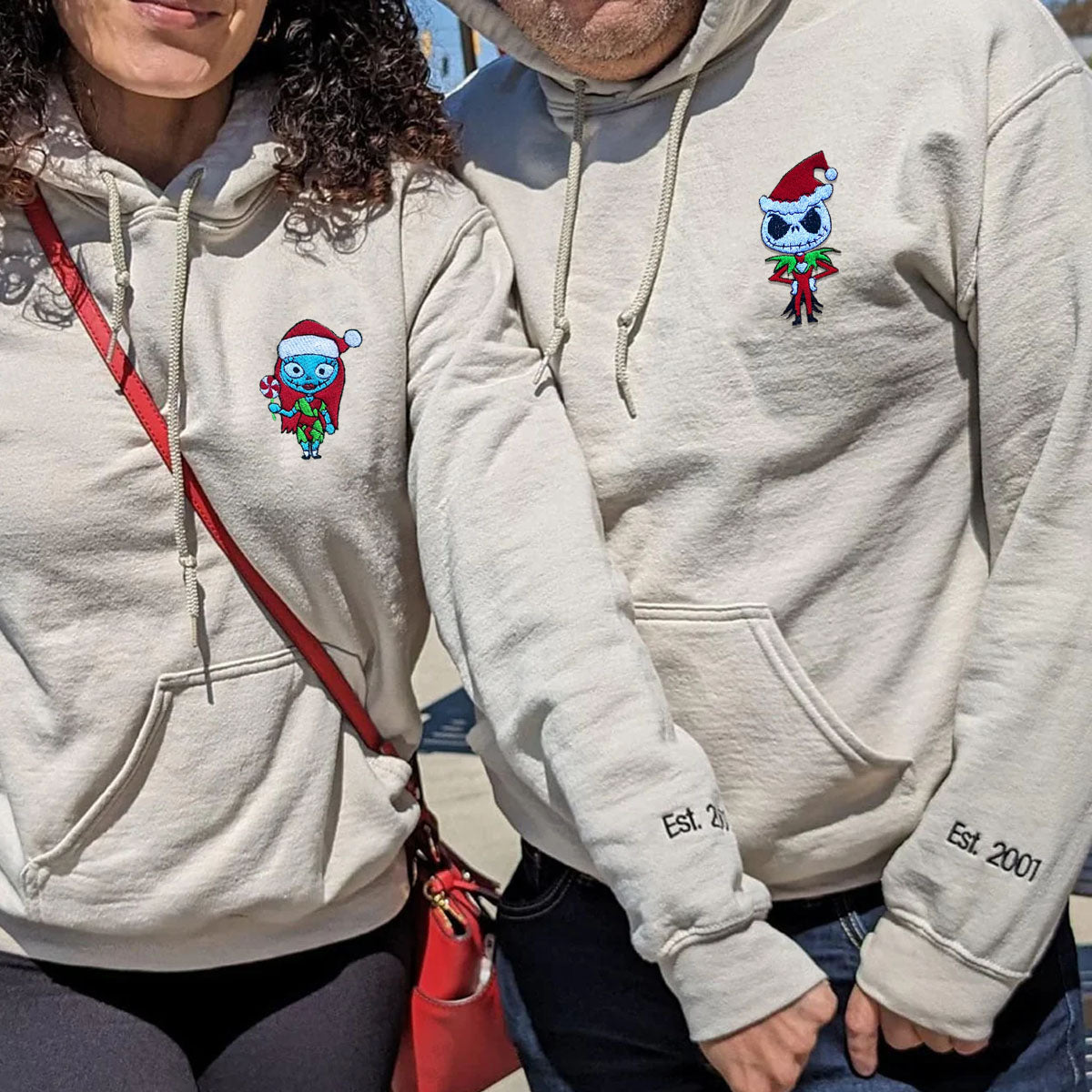 Custom Matching Hoodies, Spooky Christmas Love Couples Embroidery