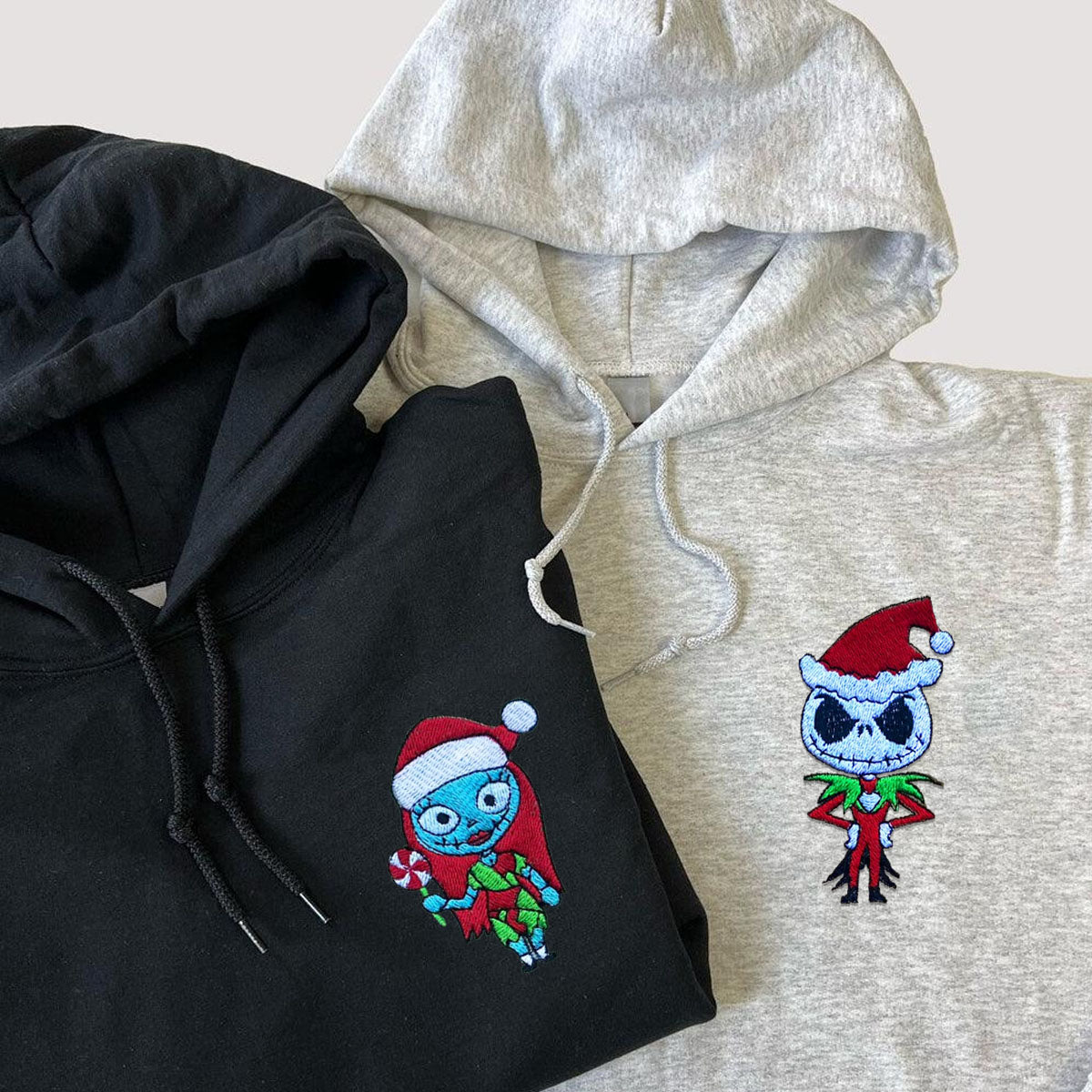 Custom Matching Hoodies, Spooky Christmas Love Couples Embroidery