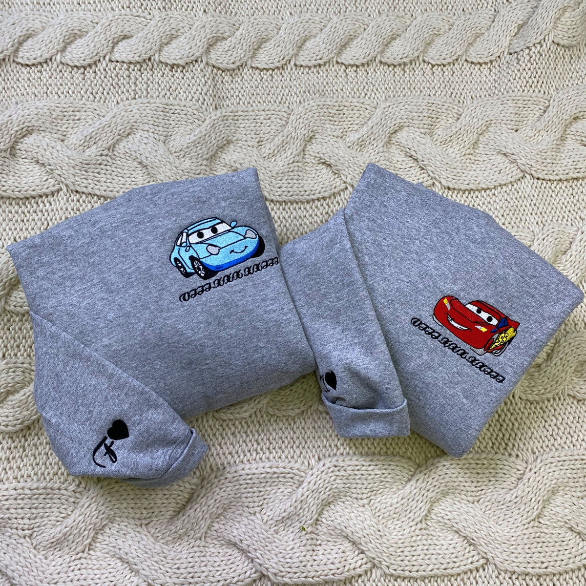 Custom Matching Hoodies for Couples, Embroidered Cars Sweatshirts with Roman Numeral