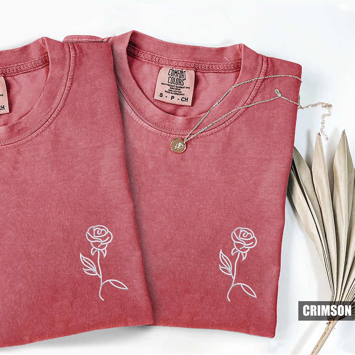 Custom Rose Embroidered Matching T-shirts for Couples