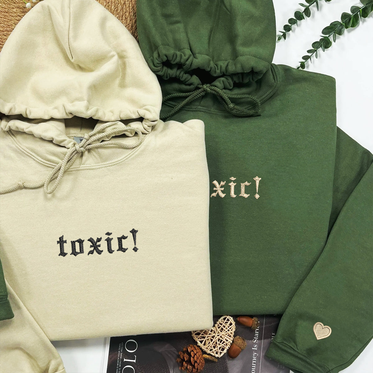 Custom Toxic Embroidered Matching Set Couple Sweatshirt Hoodies