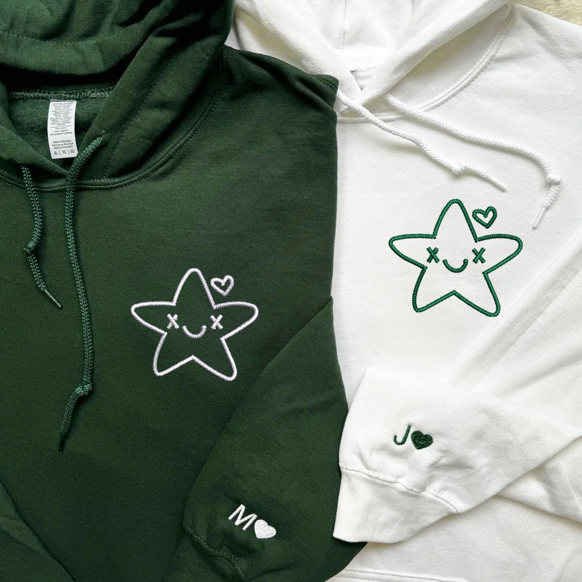 Custom Twinkle Star Embroidered Matching Set Couple Sweatshirt Hoodies