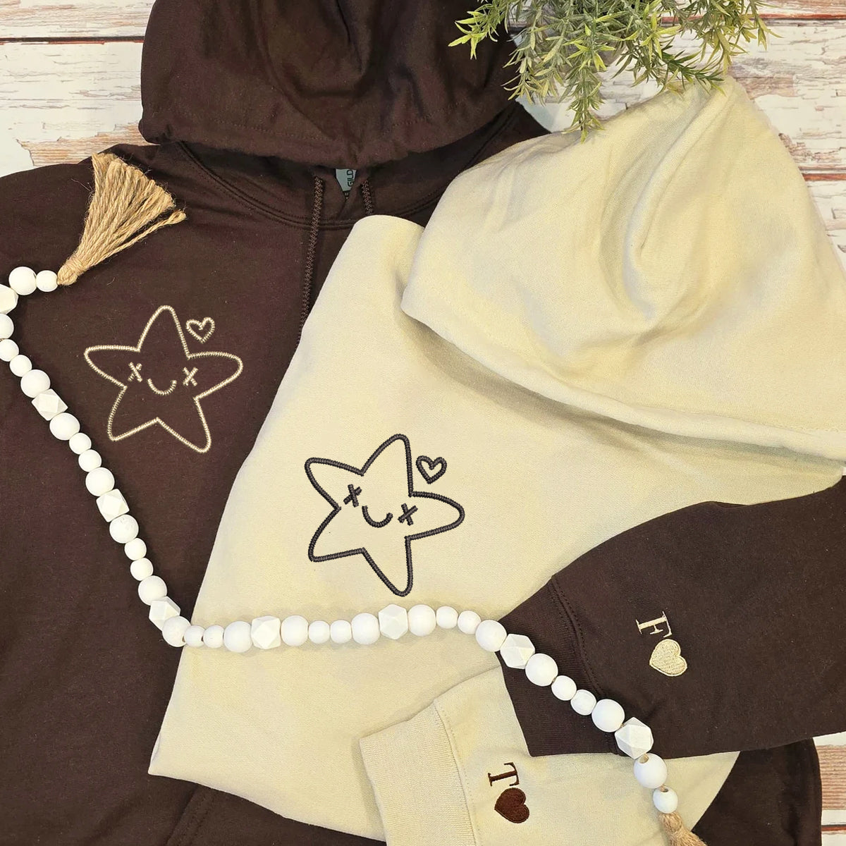 Custom Twinkle Star Embroidered Matching Set Couple Sweatshirt Hoodies