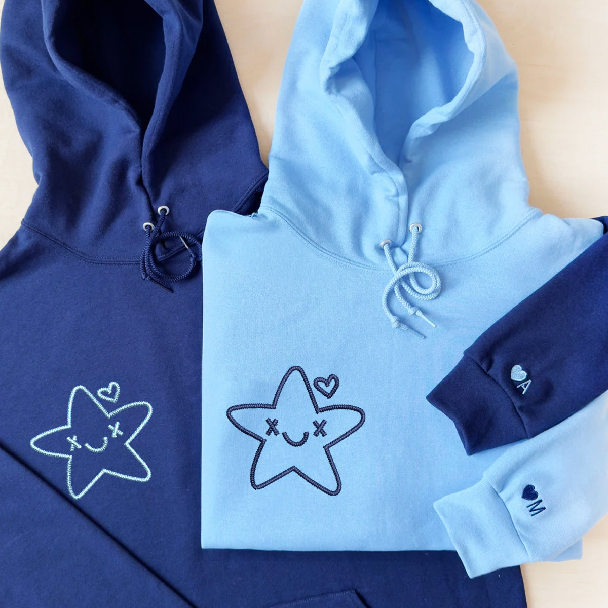 Custom Twinkle Star Embroidered Matching Set Couple Sweatshirt Hoodies