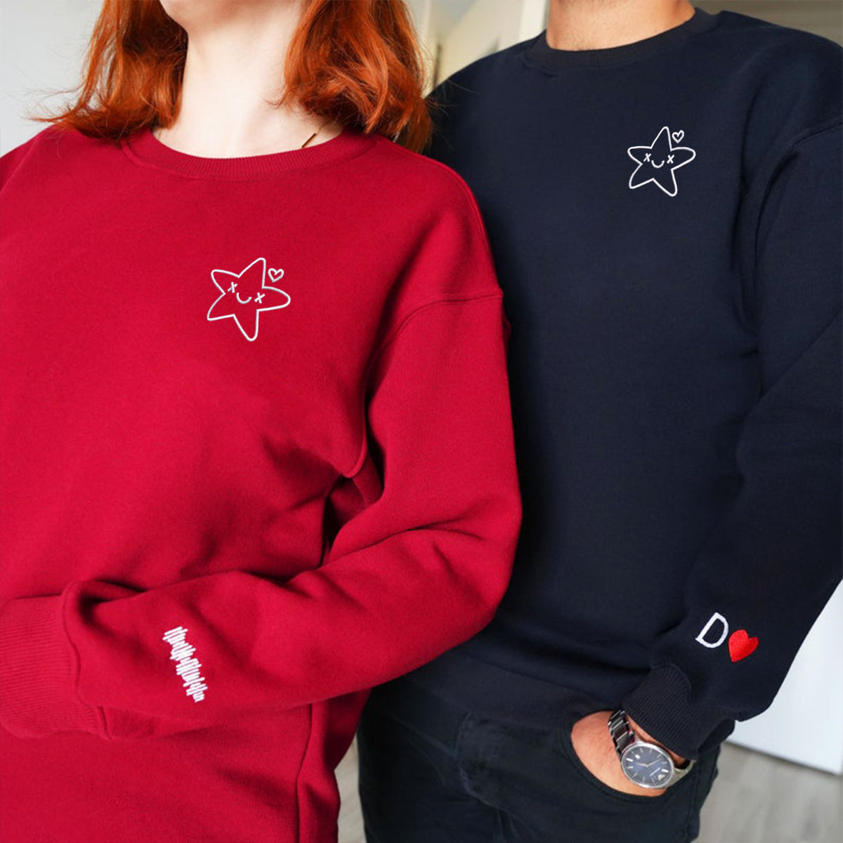 Custom Twinkle Star Embroidered Matching Set Couple Sweatshirt Hoodies
