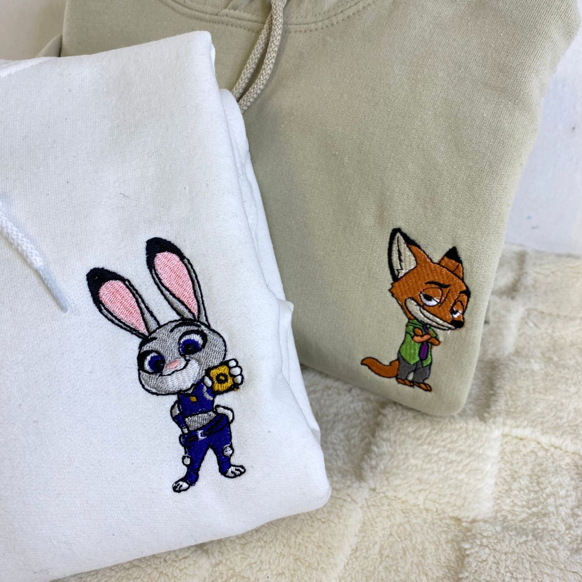 Custom Embroidered Sweatshirts For Couples, Custom Matching Couple Sweatshirt, Cute Cartoon Rabbits Couples Embroidered Crewneck Sweater