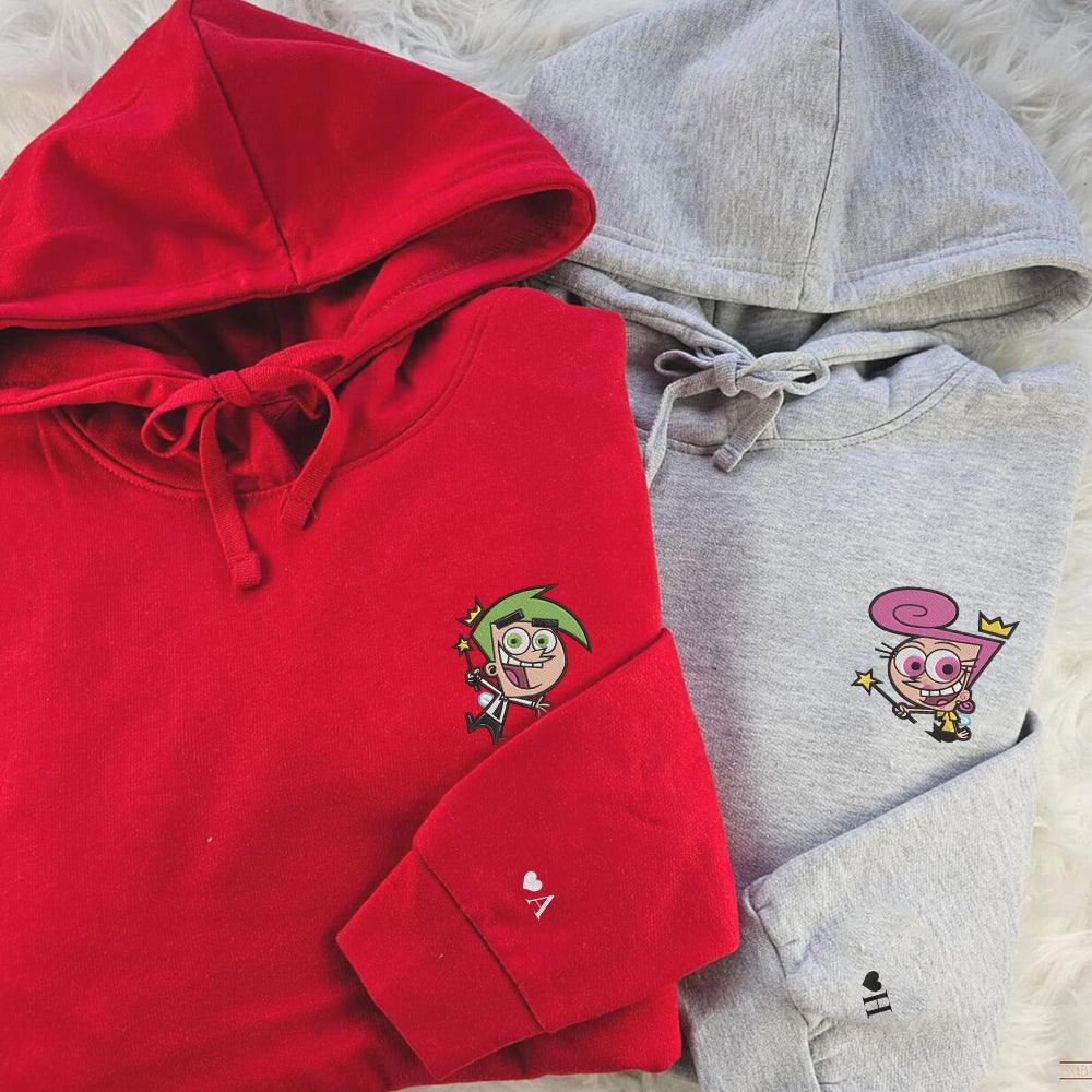 Custom Embroidered Hoodies For Couples, Couples With Matching Hoodies, His Her Hoodies, Cute Fairy Couples Embroidered Hoodie - Custom Matching Couple