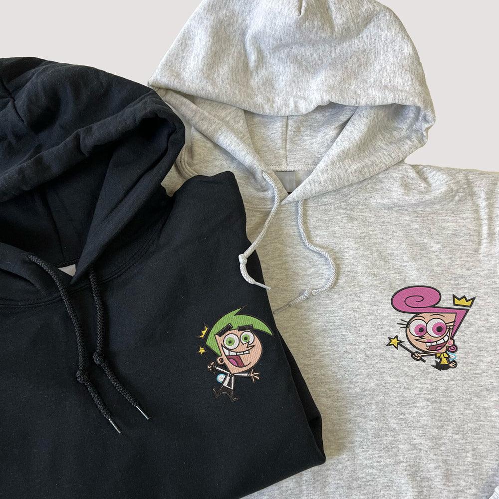 Custom Embroidered Hoodies For Couples, Couples With Matching Hoodies, His Her Hoodies, Cute Fairy Couples Embroidered Hoodie - Custom Matching Couple