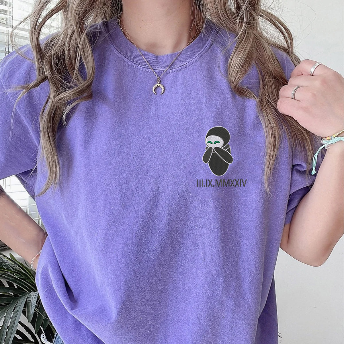 Personalized Anniversary Date Cartoon Robot Duo Embroidered T-shirts