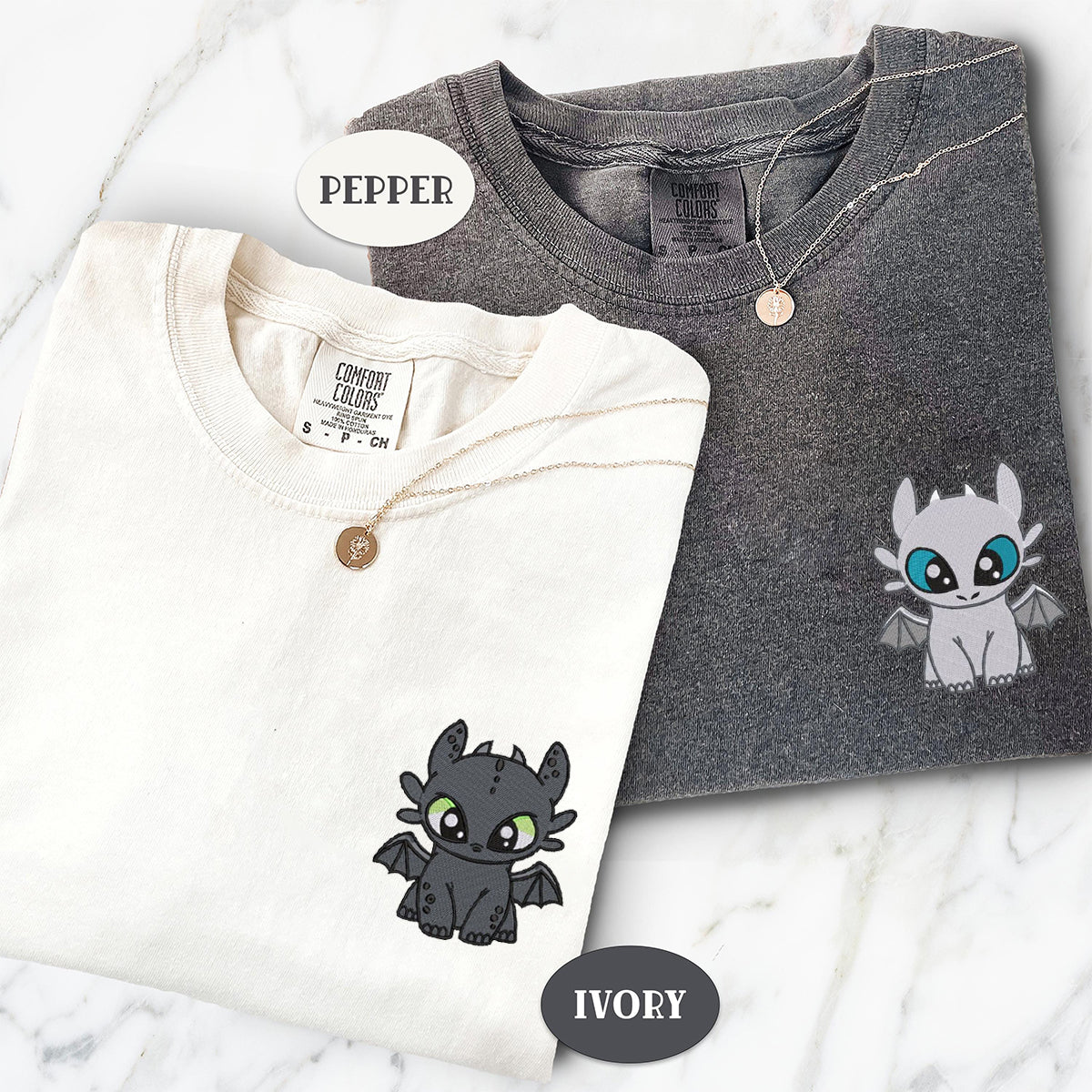 Personalized Cartoon Dragon Lovers Embroidered T-shirts for Couples