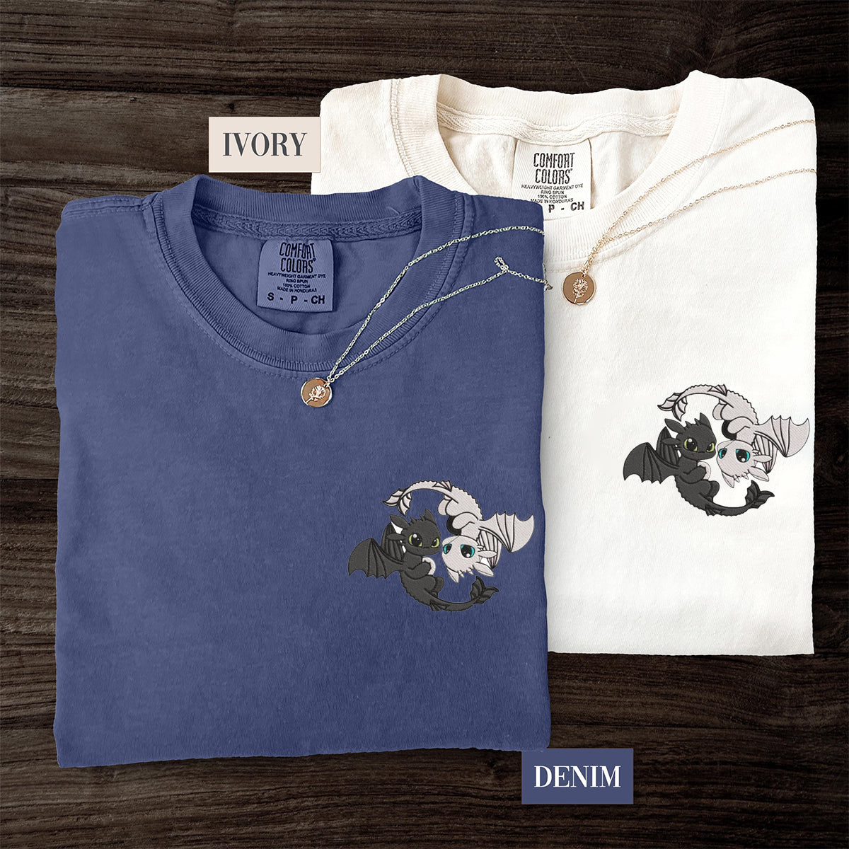 Personalized Cartoon Dragon Lovers Embroidered T-shirts for Couples