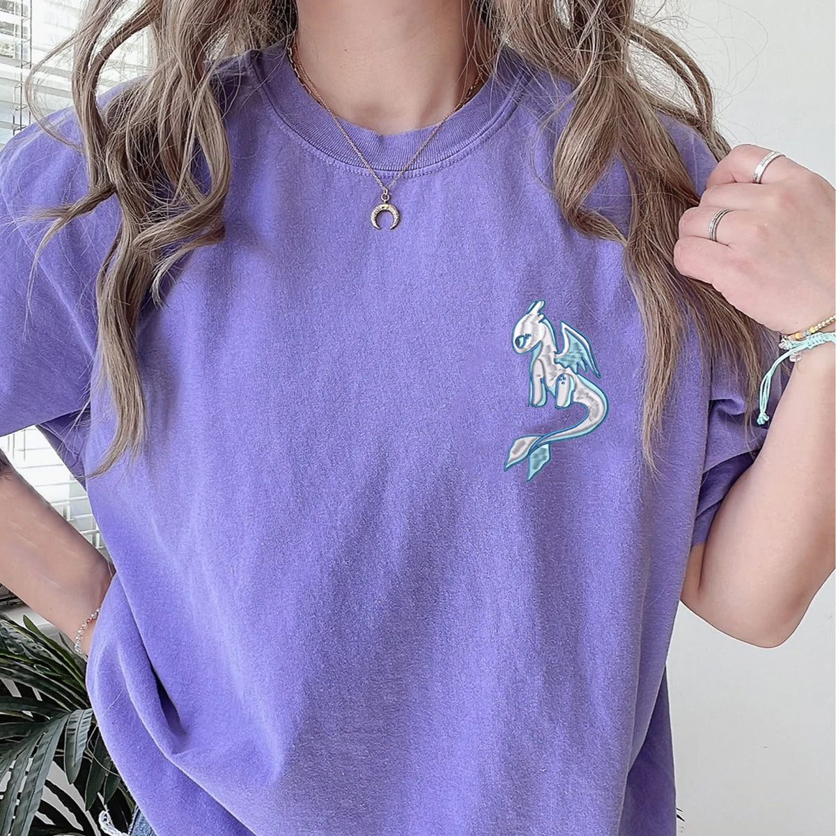 Personalized Cartoon Dragon Lovers Embroidered T-shirts for Couples