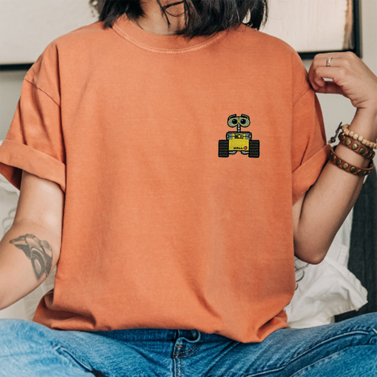 Personalized Cartoon Robot Pair Embroidered Couple T-shirts