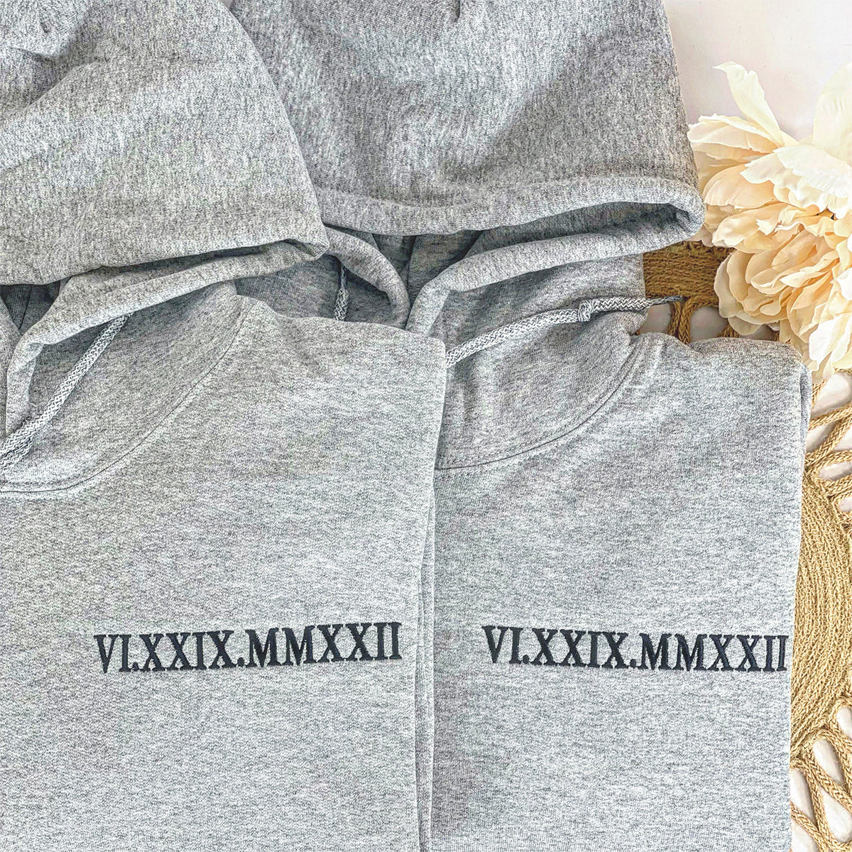 Personalized Couples Gifts Custom Roman Numeral Embroidered Hoodie