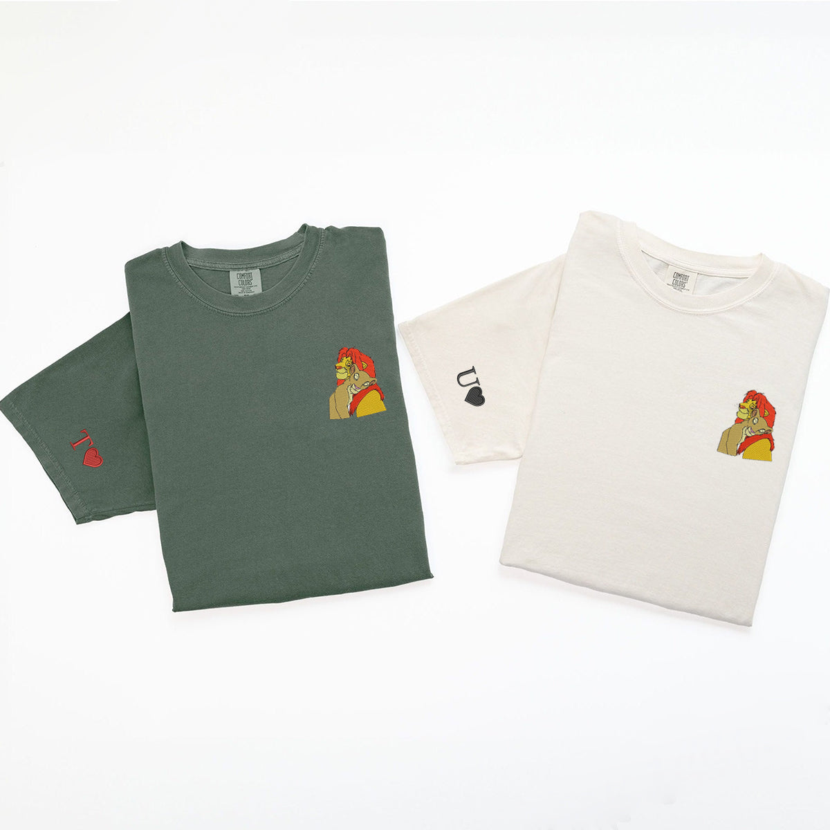 Personalized Cute Cartoon Lion Lovers Embroidered Couple T-shirts