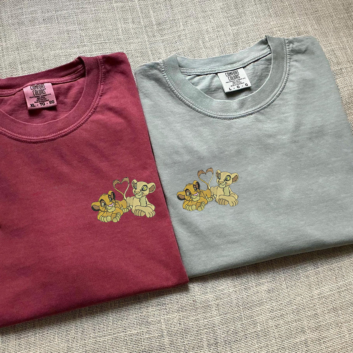 Personalized Cute Cartoon Lion Lovers Embroidered Couple T-shirts