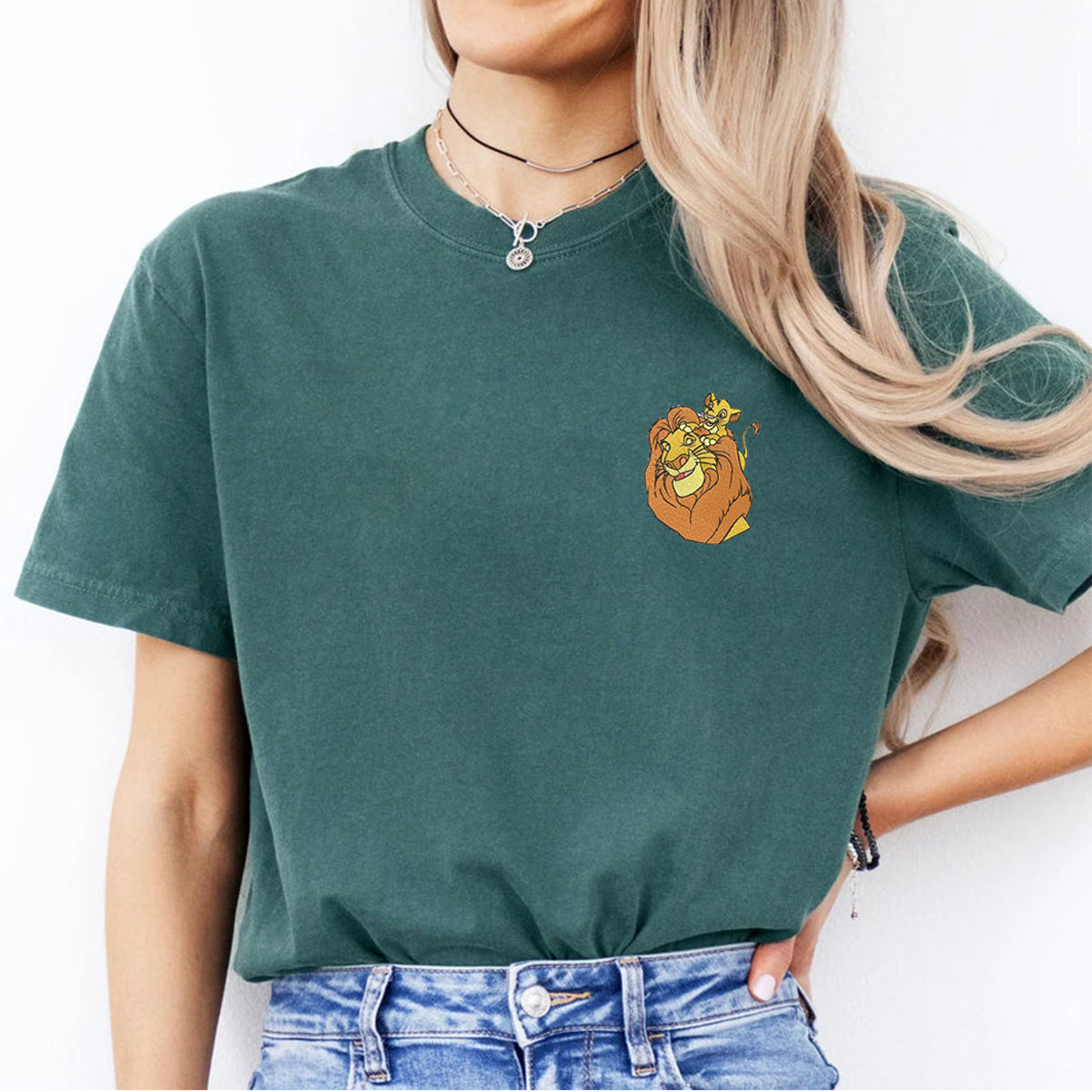 Personalized Cute Cartoon Lion Lovers Embroidered Couple T-shirts
