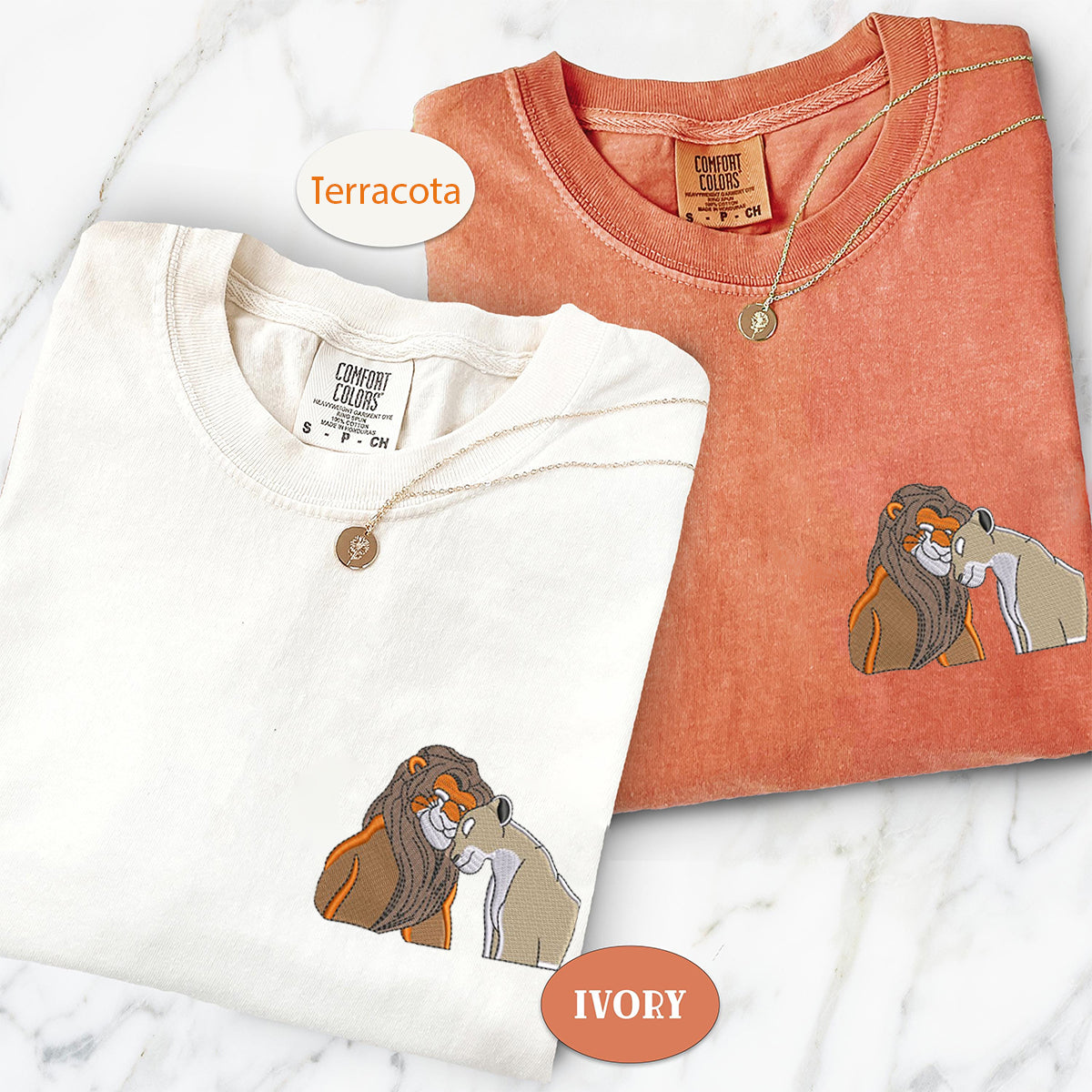 Personalized Cute Cartoon Lion Lovers Embroidered Couple T-shirts