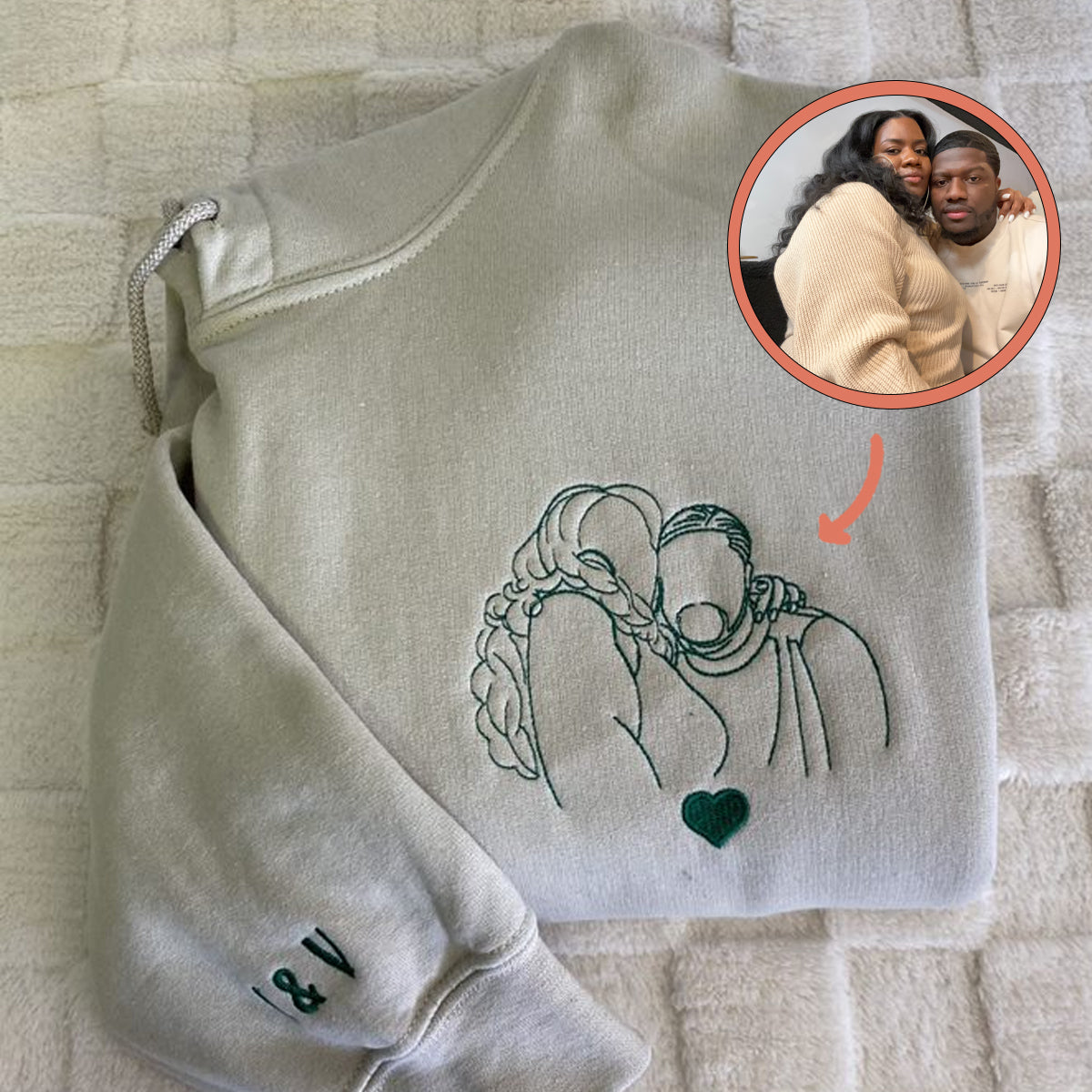 Personalized Embroidered Portrait From Photo Line Draw Art Couples Embroidered Sweatshirt