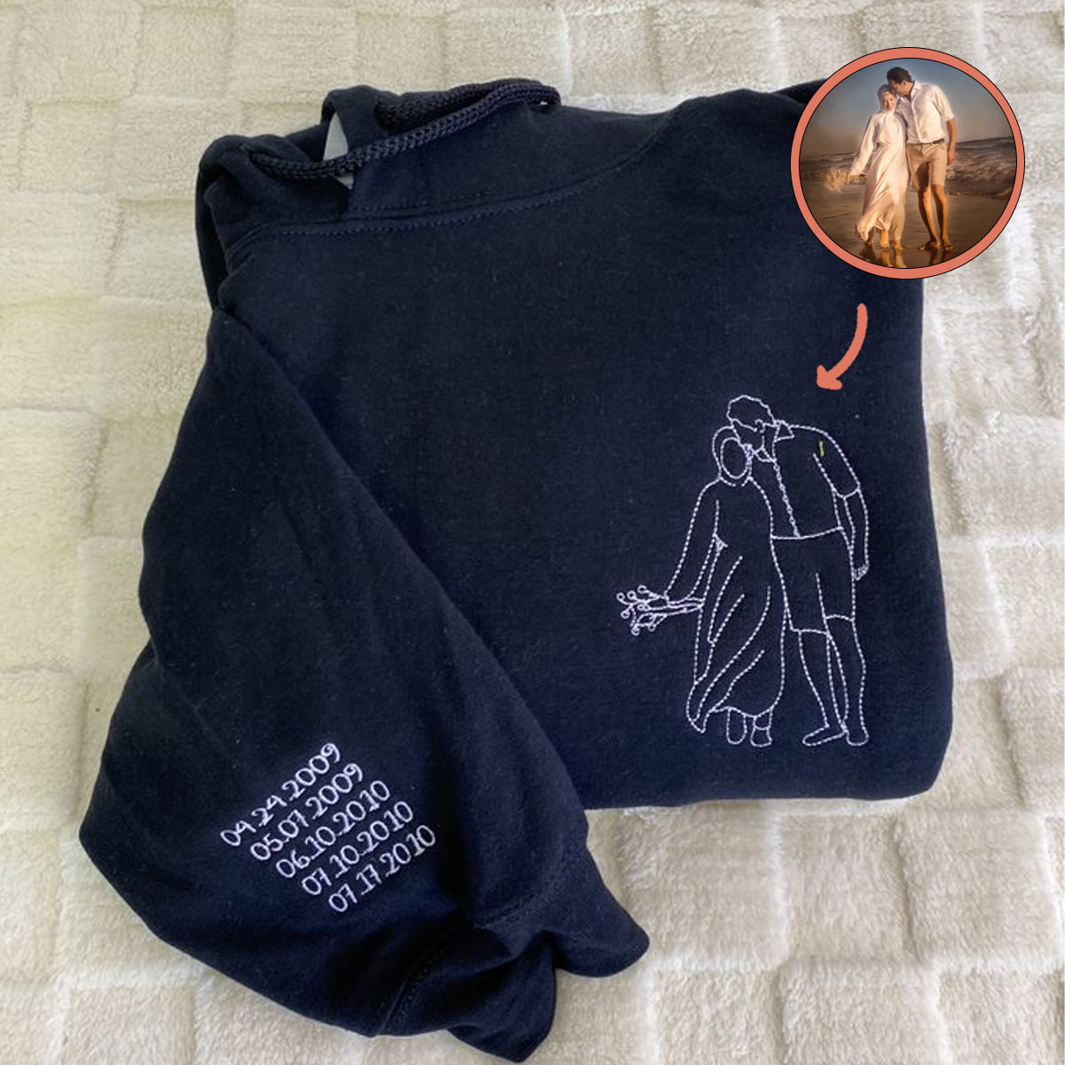 Personalized Embroidered Portrait From Photo Line Draw Art Couples Embroidered Sweatshirt