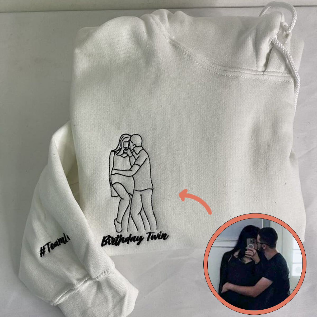 Personalized Embroidered Portrait From Photo Line Draw Art Couples Embroidered Sweatshirt