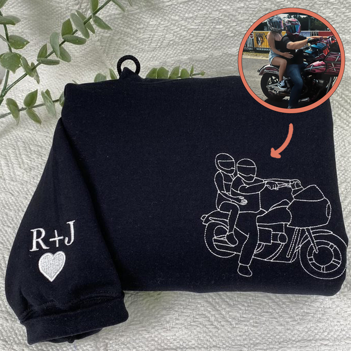 Personalized Embroidered Portrait From Photo Outline Couples Matching Embroidered Sweatshirt