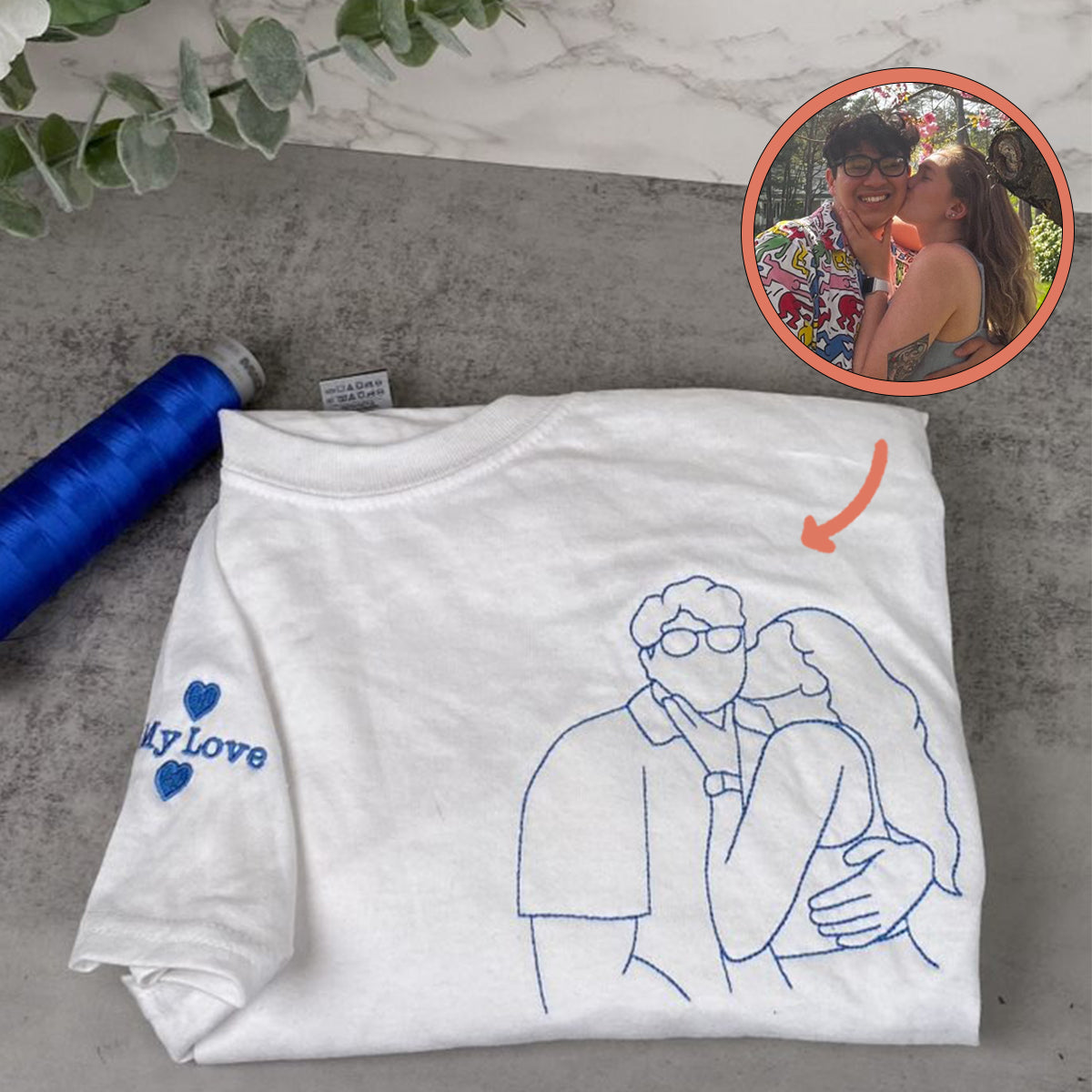 Personalized Embroidered Portrait Picture Outline Photo Couples Embroidered Sweatshirt