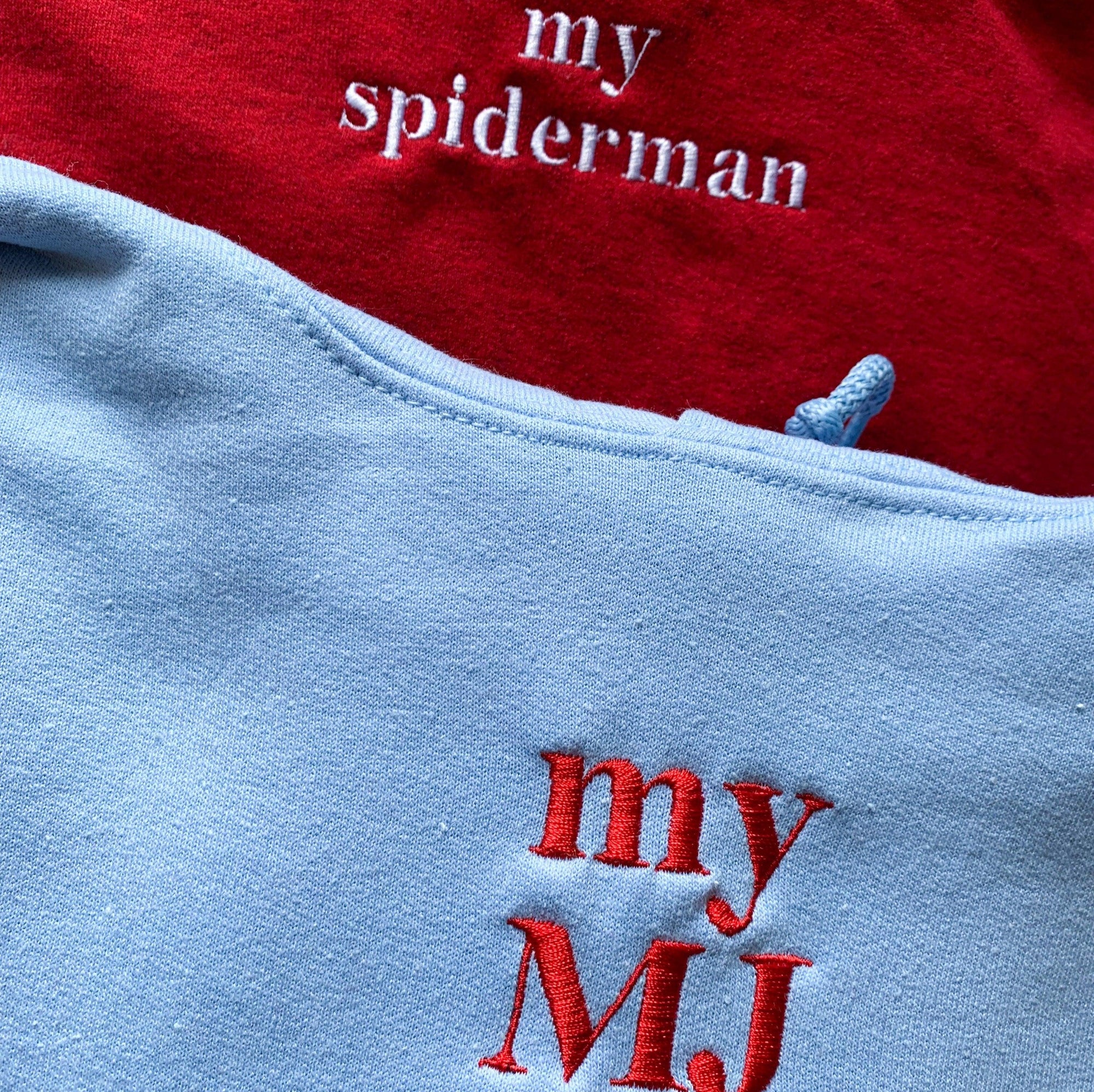 Custom My Spiderman My MJ Embroidered Matching Set Couple Sweatshirt Hoodies