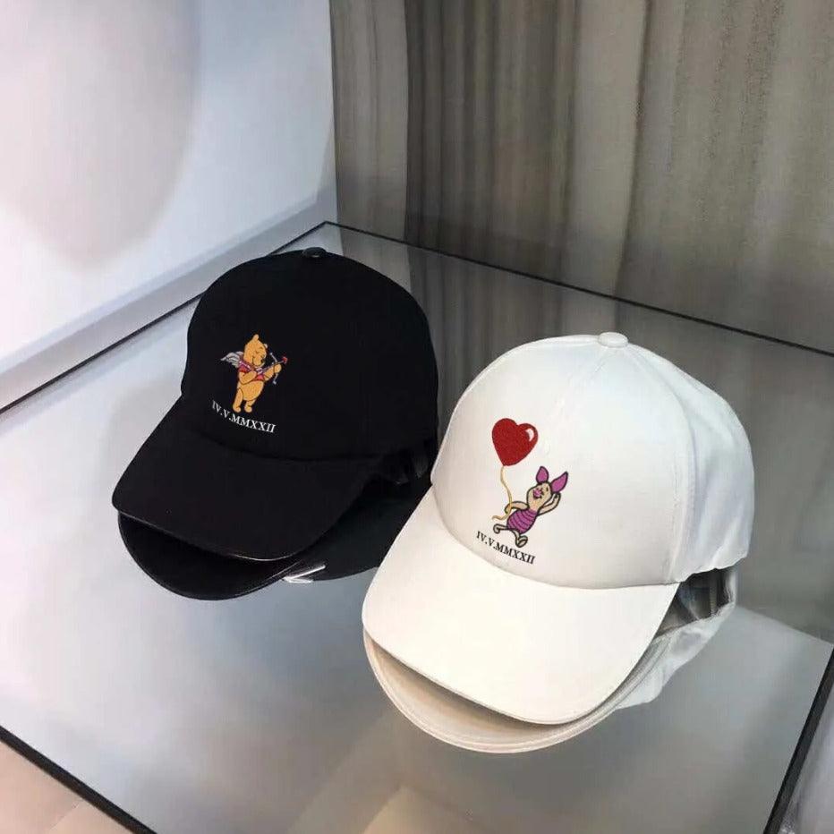 Custom Embroidered Hats For Couples, Matching Hats For Couples Cute Bear Couples Cartoon Character Embroidery Hats