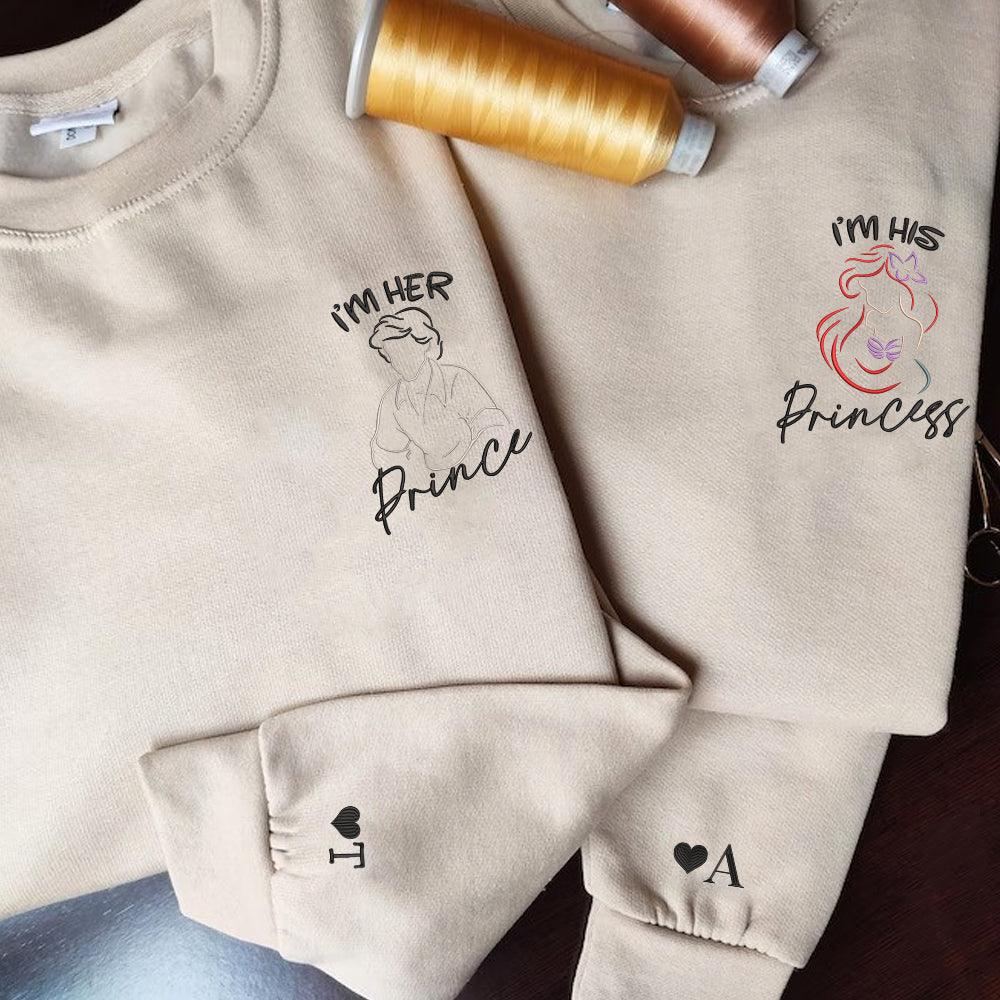 Custom Embroidered I'm Her Prince His Princess Couples Matching Embroidered Sweatshirt Hoodies