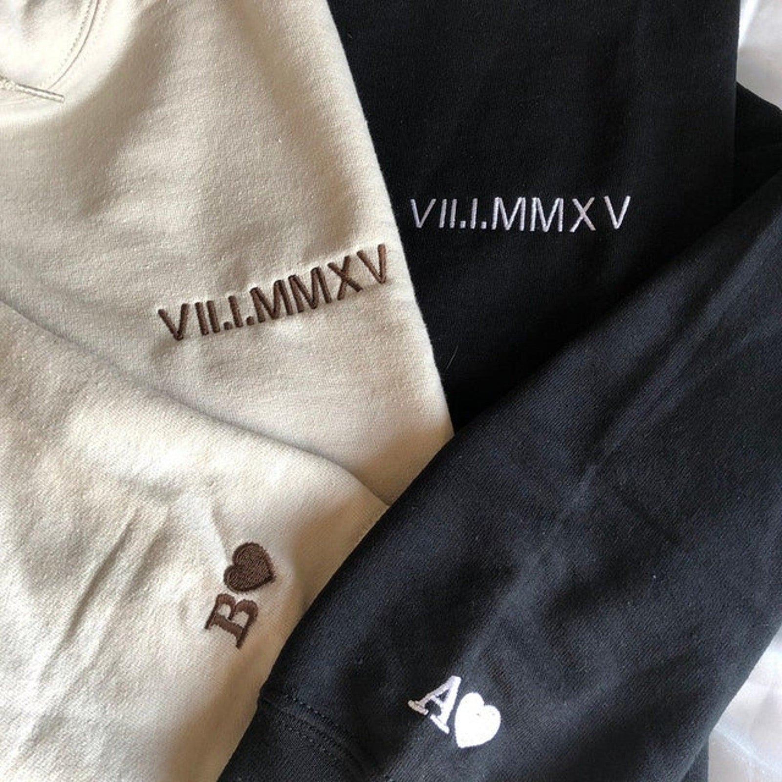 Custom Embroidered Sweatshirts For Couples, Custom Roman Numerals Couples Custom Embroidered Sweatshirt