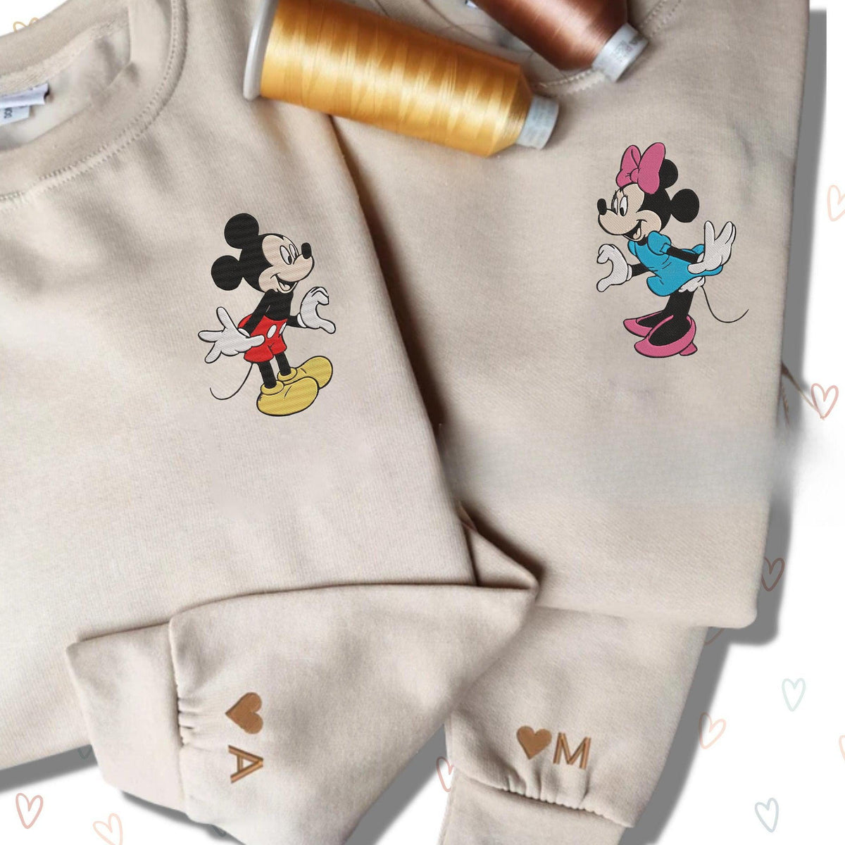 Custom Embroidered Sweatshirts For Couples, Custom Matching Couple Hoodies, Cartoon Mouse Couples Embroidered Matching Sweatshirt