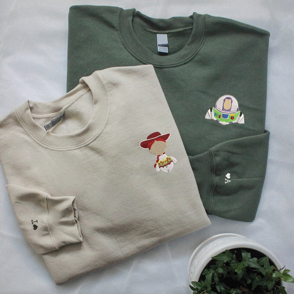 Custom Embroidered Sweatshirts For Couples, Custom Matching Couple Sweatshirt, Cute Cartoons Toys Couples Embroidered Crewneck Sweater